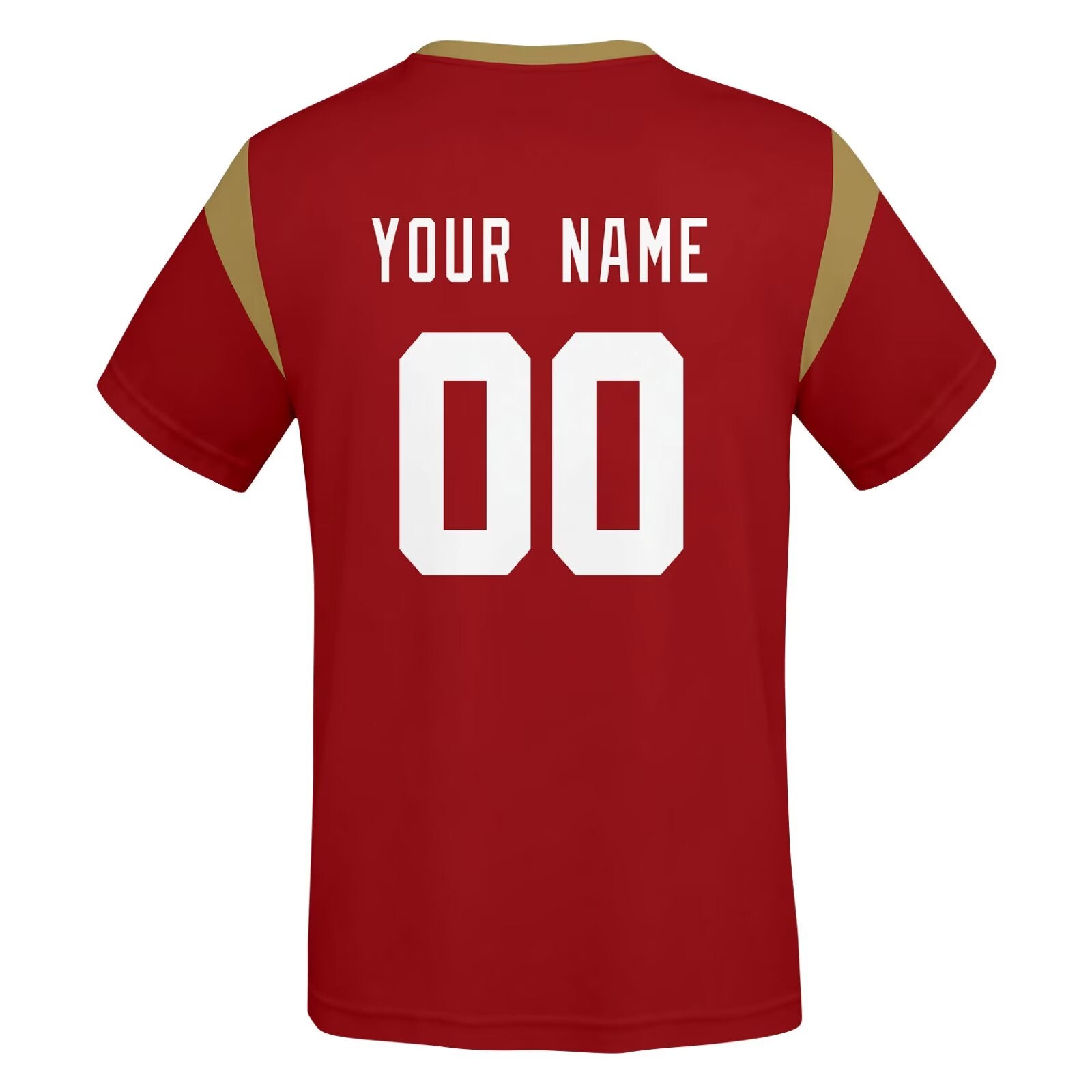 San Francisco football style T-shirt back view with personalized name and number print