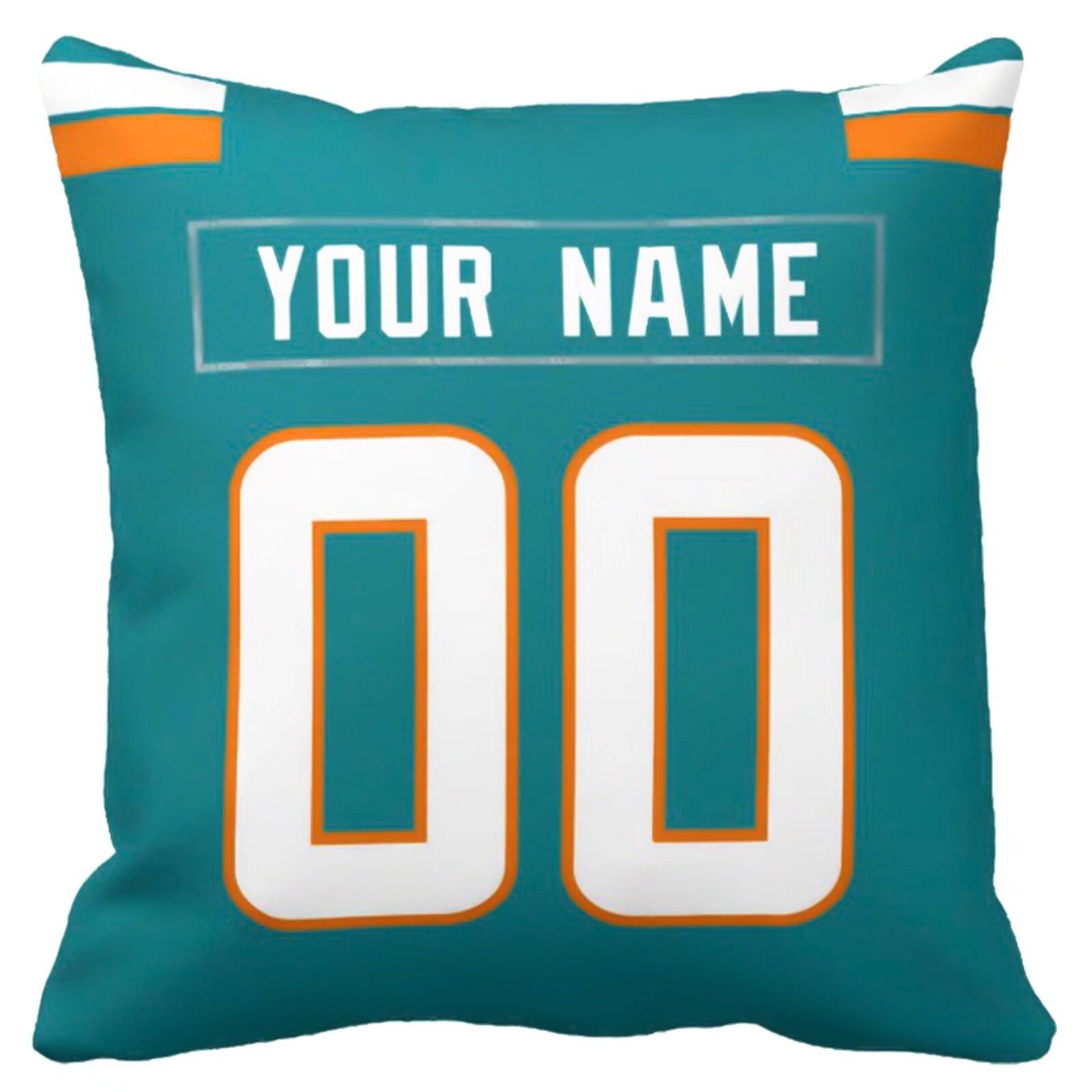 Miami custom football throw pillow two-tone product view with name and number
