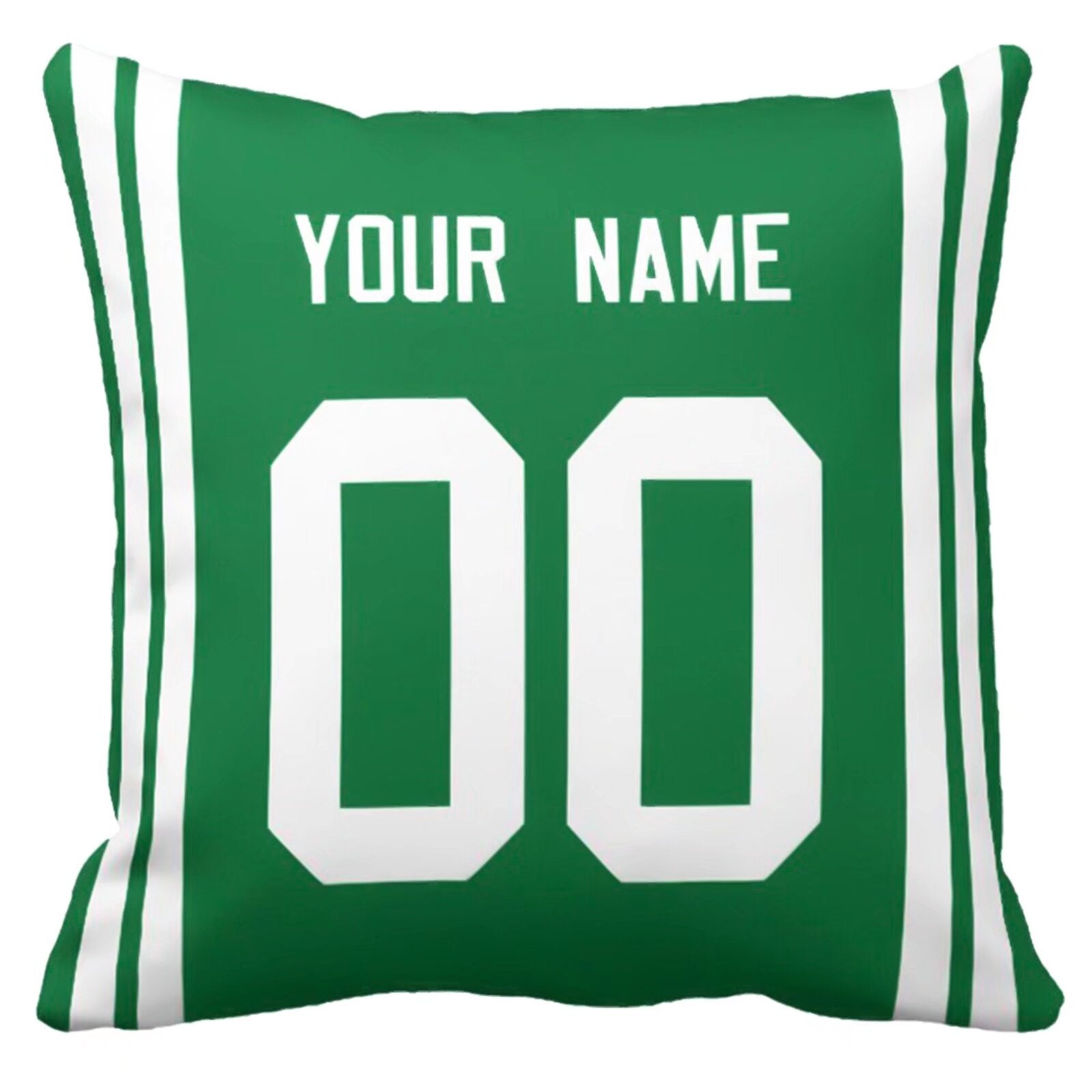 New York J custom football throw pillow front view with personalized name and number artwork