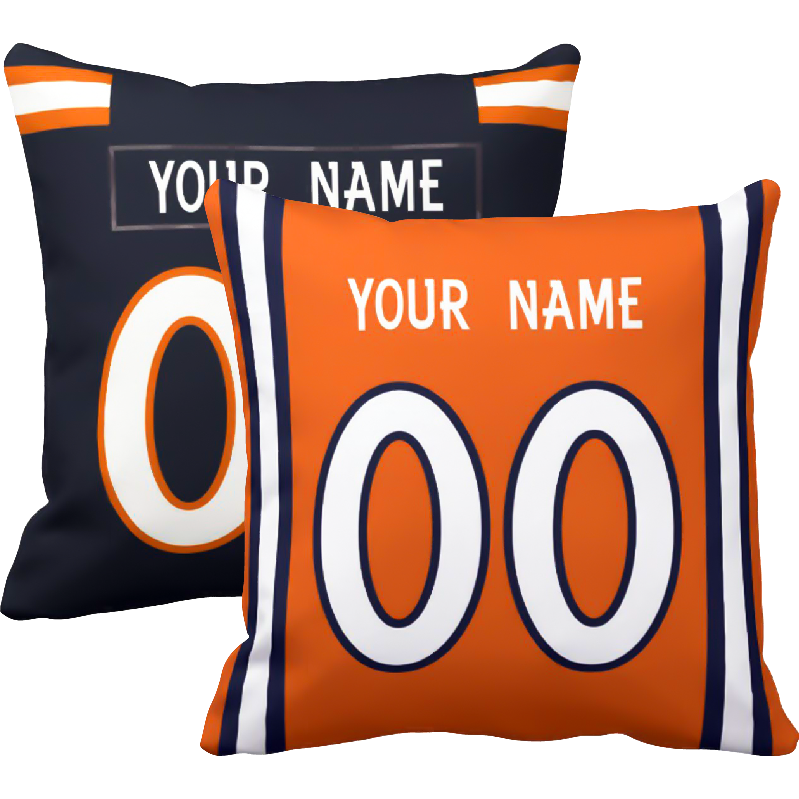 Denver personalized football throw pillow set with custom name and number in city-inspired colors