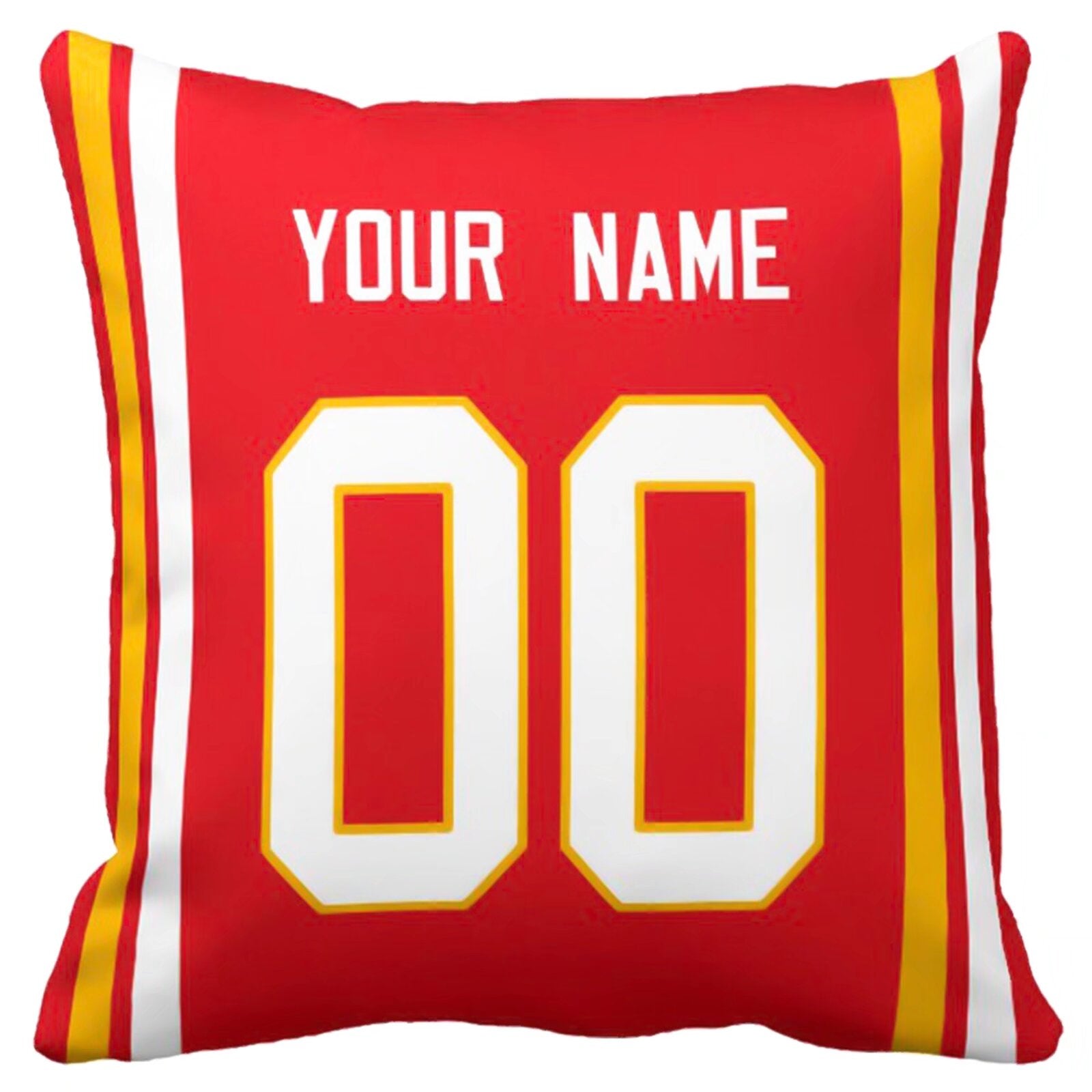 Kansas custom football throw pillow front view with personalized name and number artwork