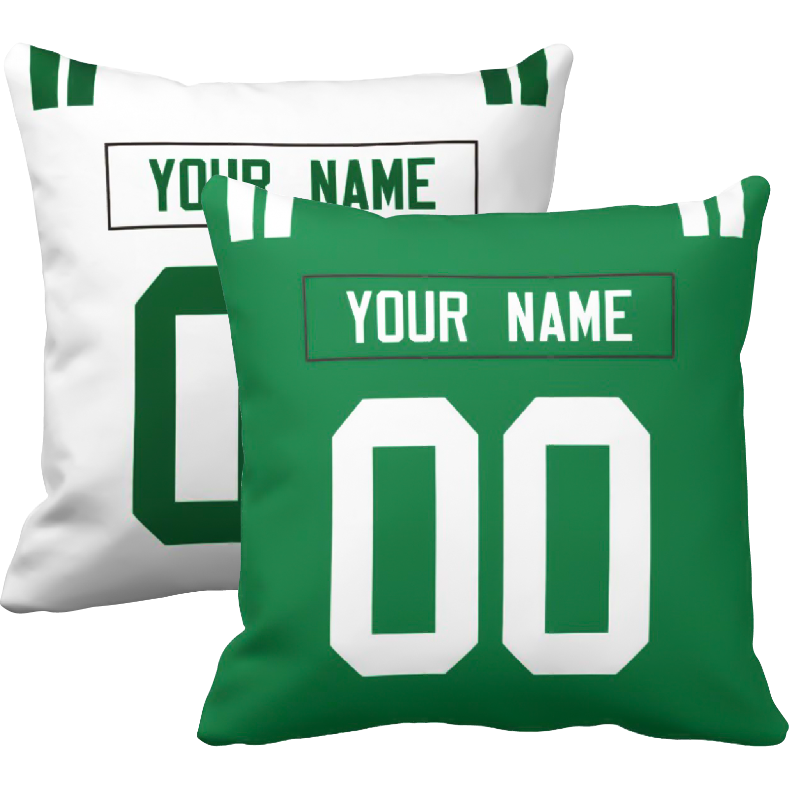 New York J personalized football throw pillow set with custom name and number in city-inspired colors