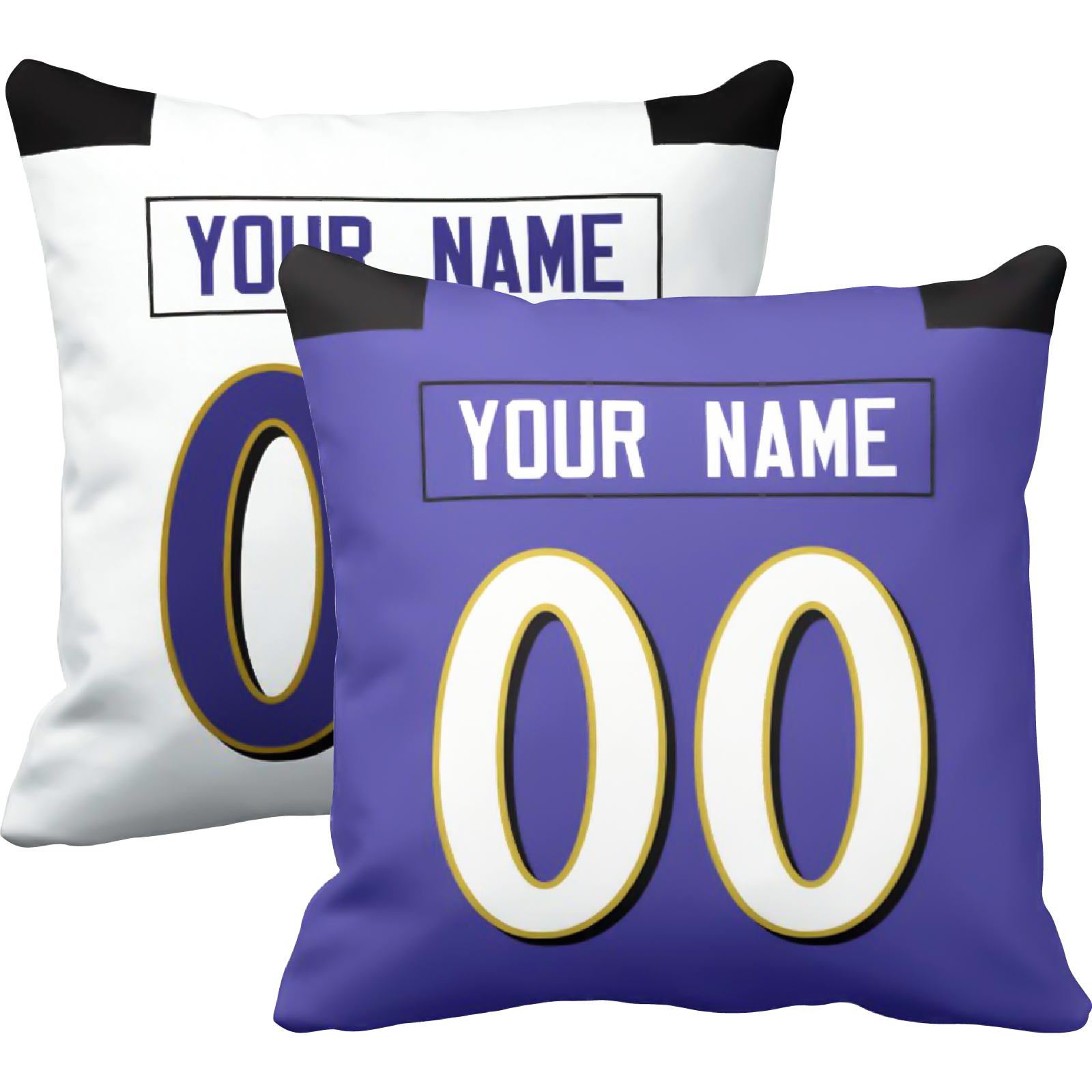Baltimore personalized football throw pillow set with custom name and number in city-inspired colors