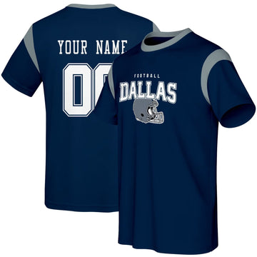 Dallas football style T-shirt front and back view with custom name and number design