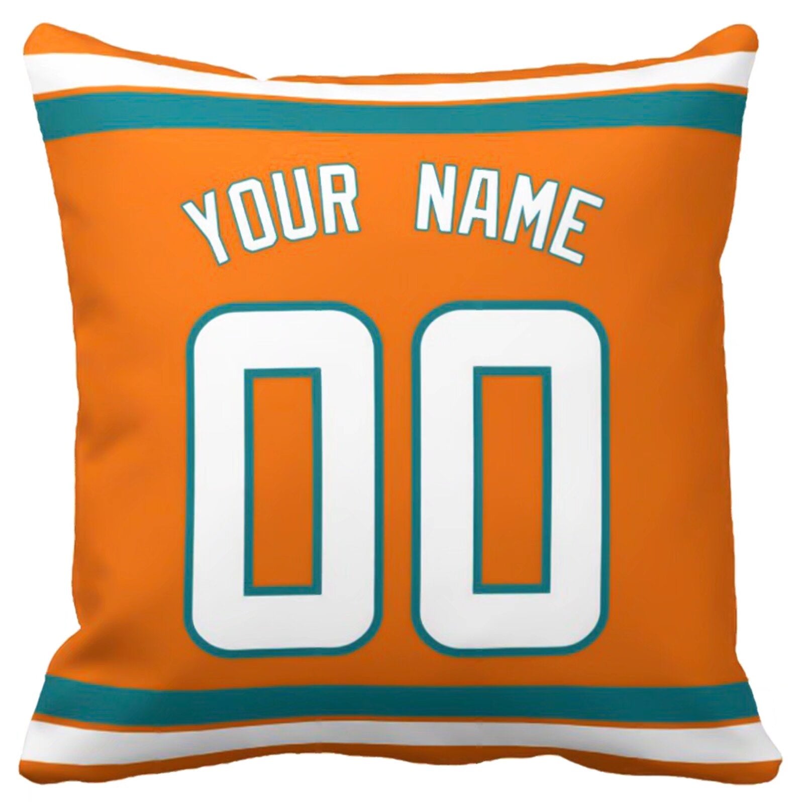 Miami personalized football pillow alternate back view with arched name and number