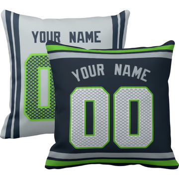Seattle personalized football throw pillow set with custom name and number in city-inspired colors