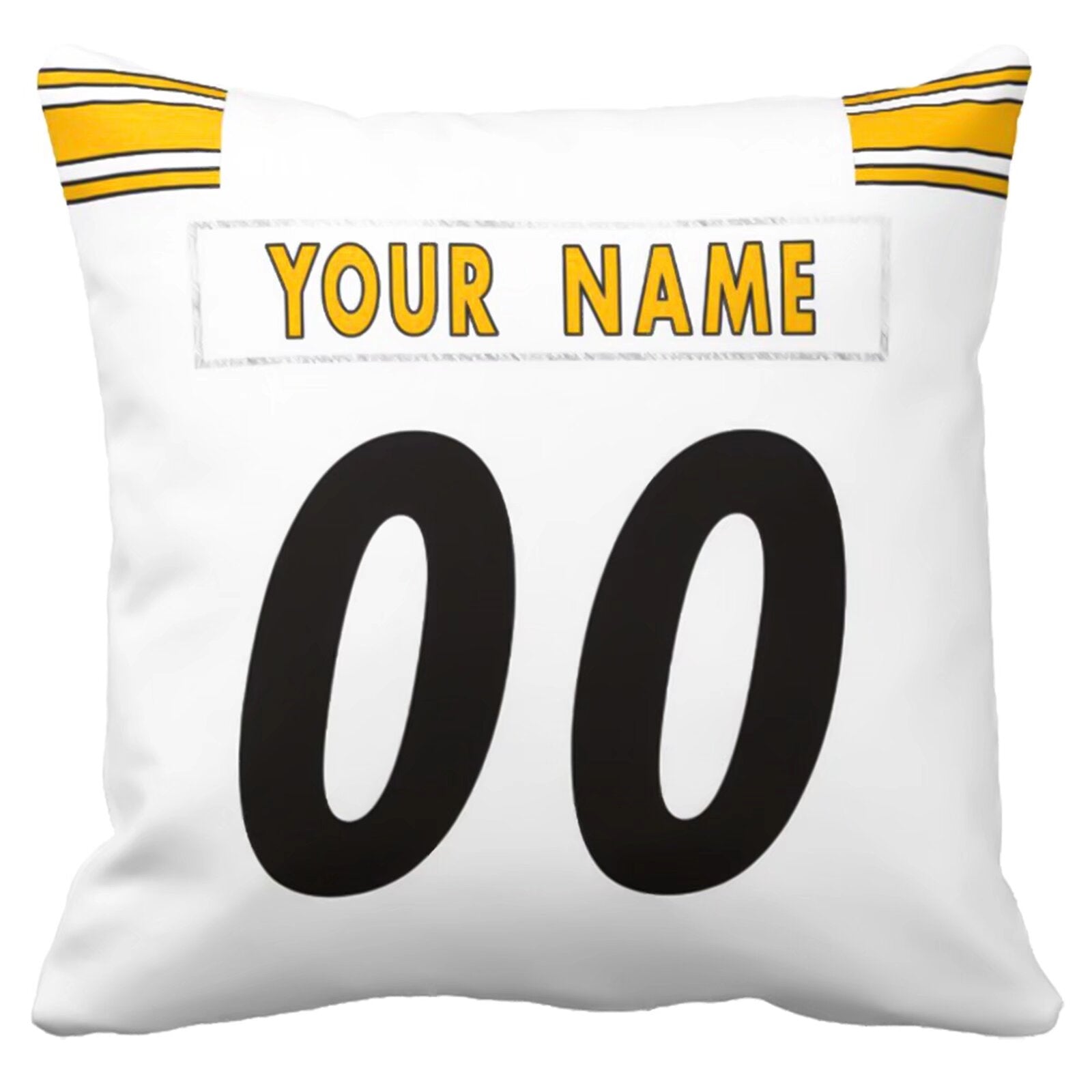 Pittsburgh custom football throw pillow two-tone product view with name and number