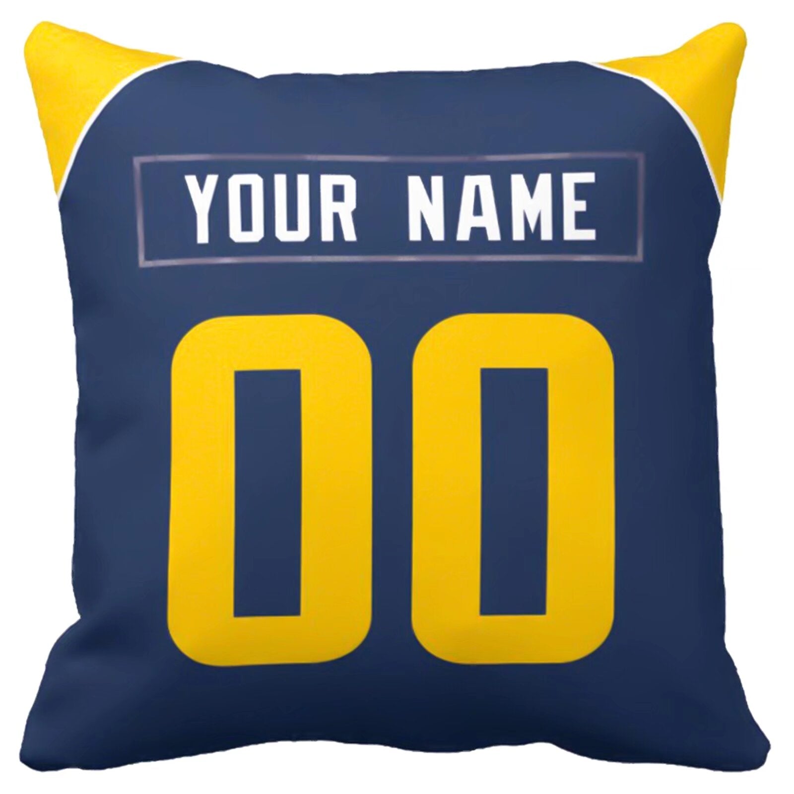 Los Angeles R custom football throw pillow two-tone product view with name and number