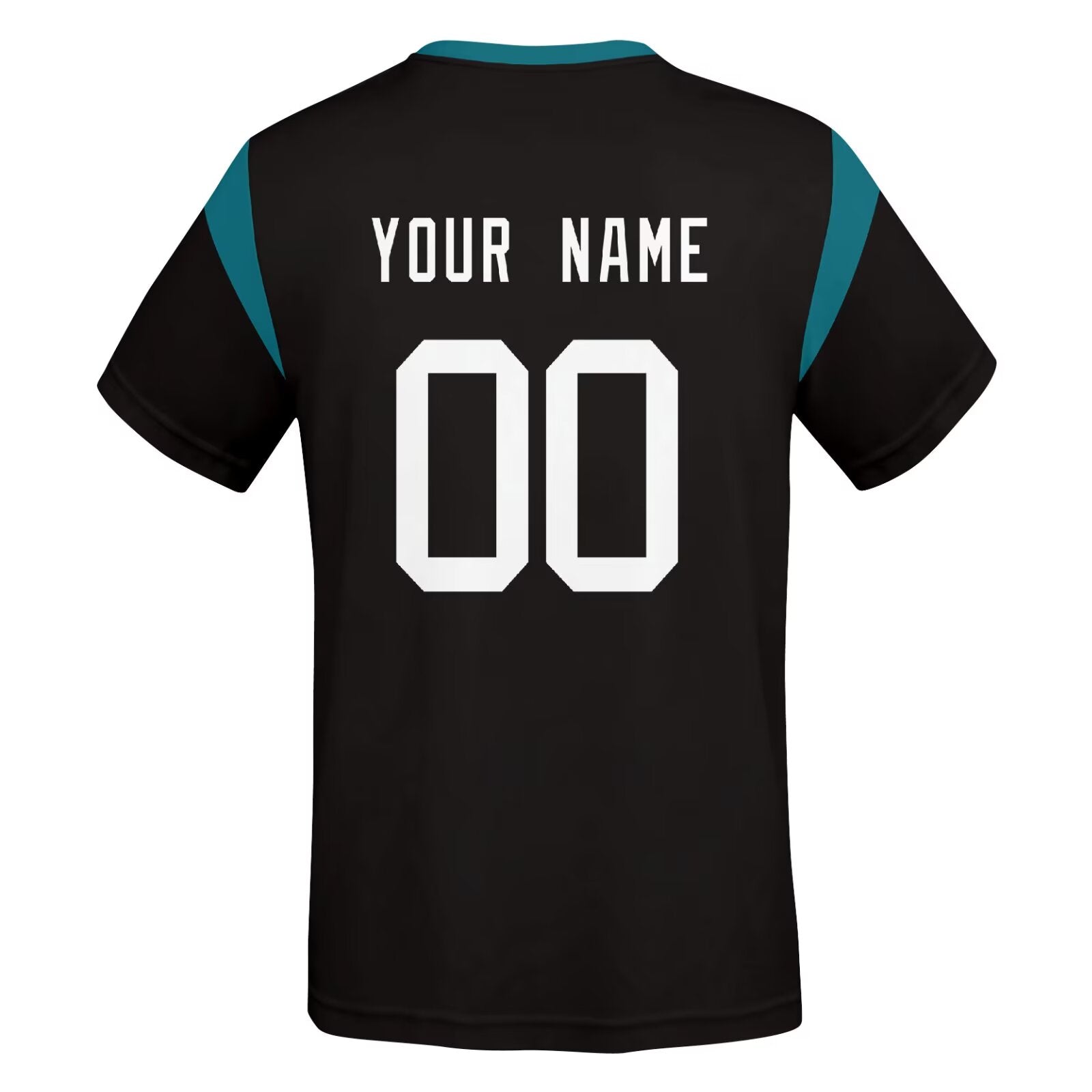 Jacksonville football style T-shirt back view with personalized name and number print