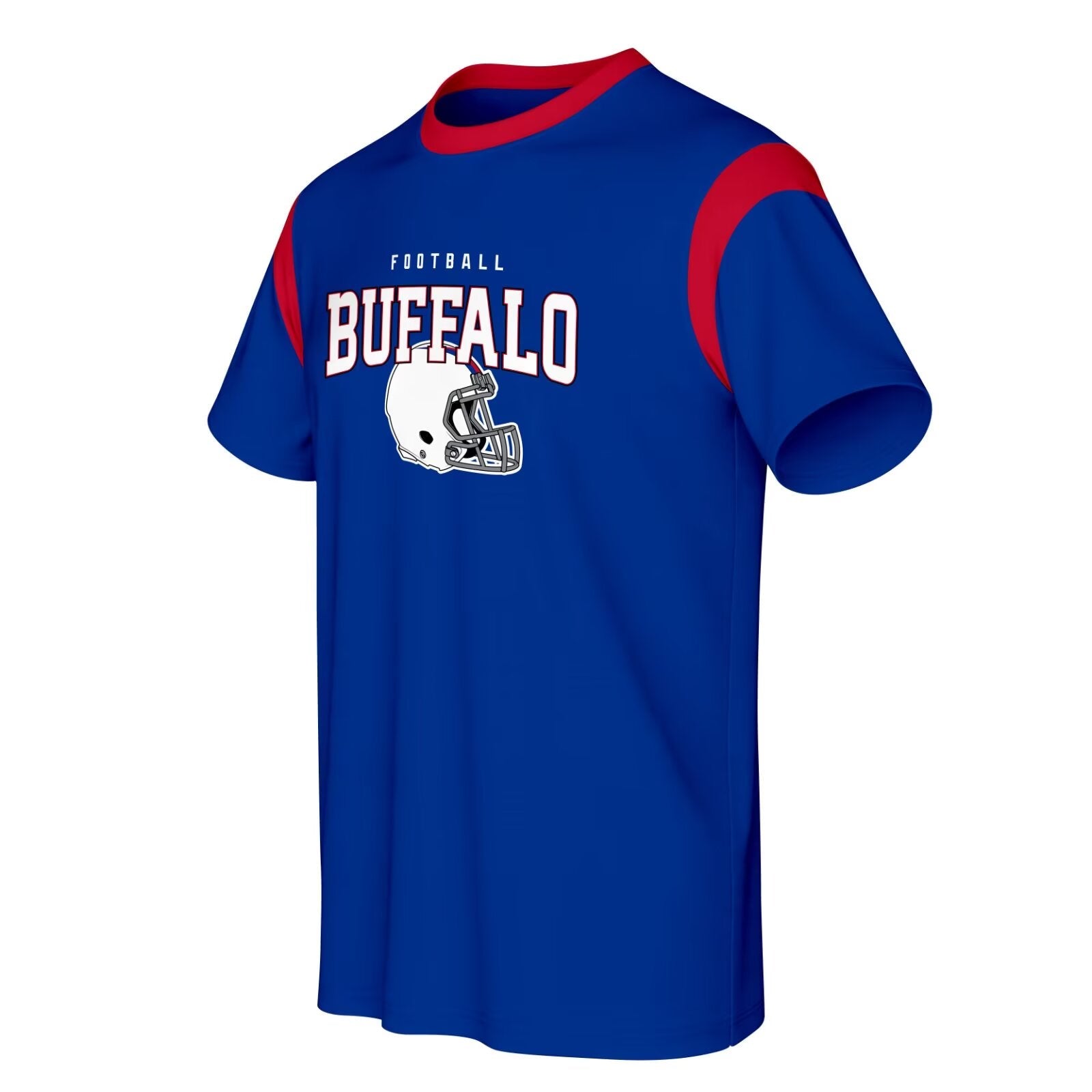 Buffalo football style T-shirt front view with crewneck short sleeve design