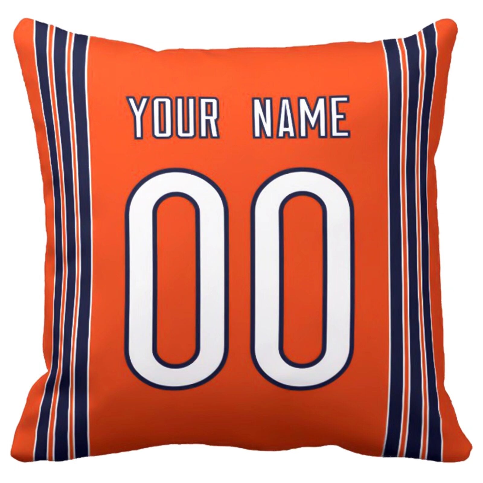 Chicago football-inspired throw pillow back view with custom name and large number