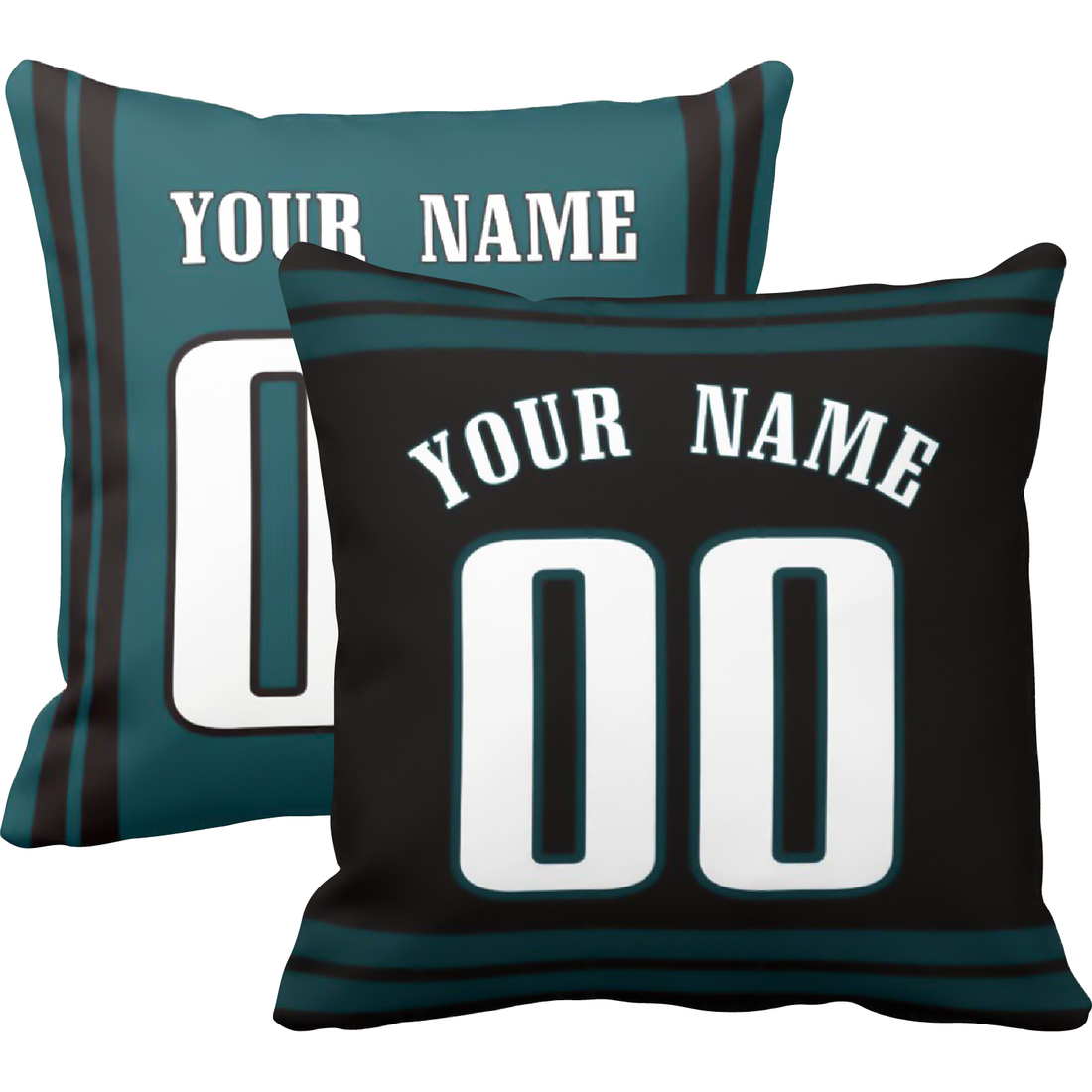 Philadelphia personalized football throw pillow set with custom name and number in city-inspired colors