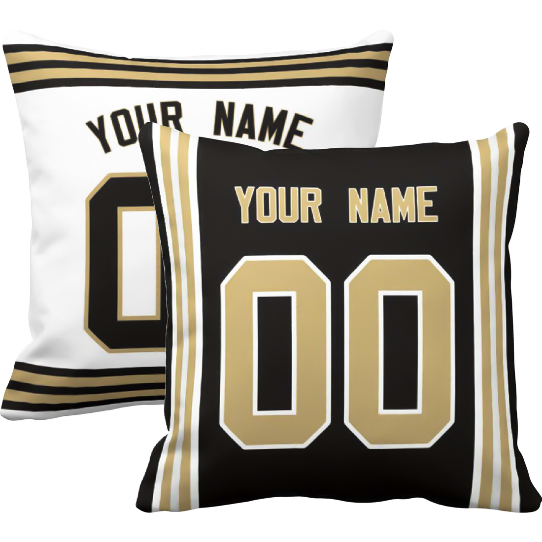 New Orleans personalized football throw pillow set with custom name and number in city-inspired colors