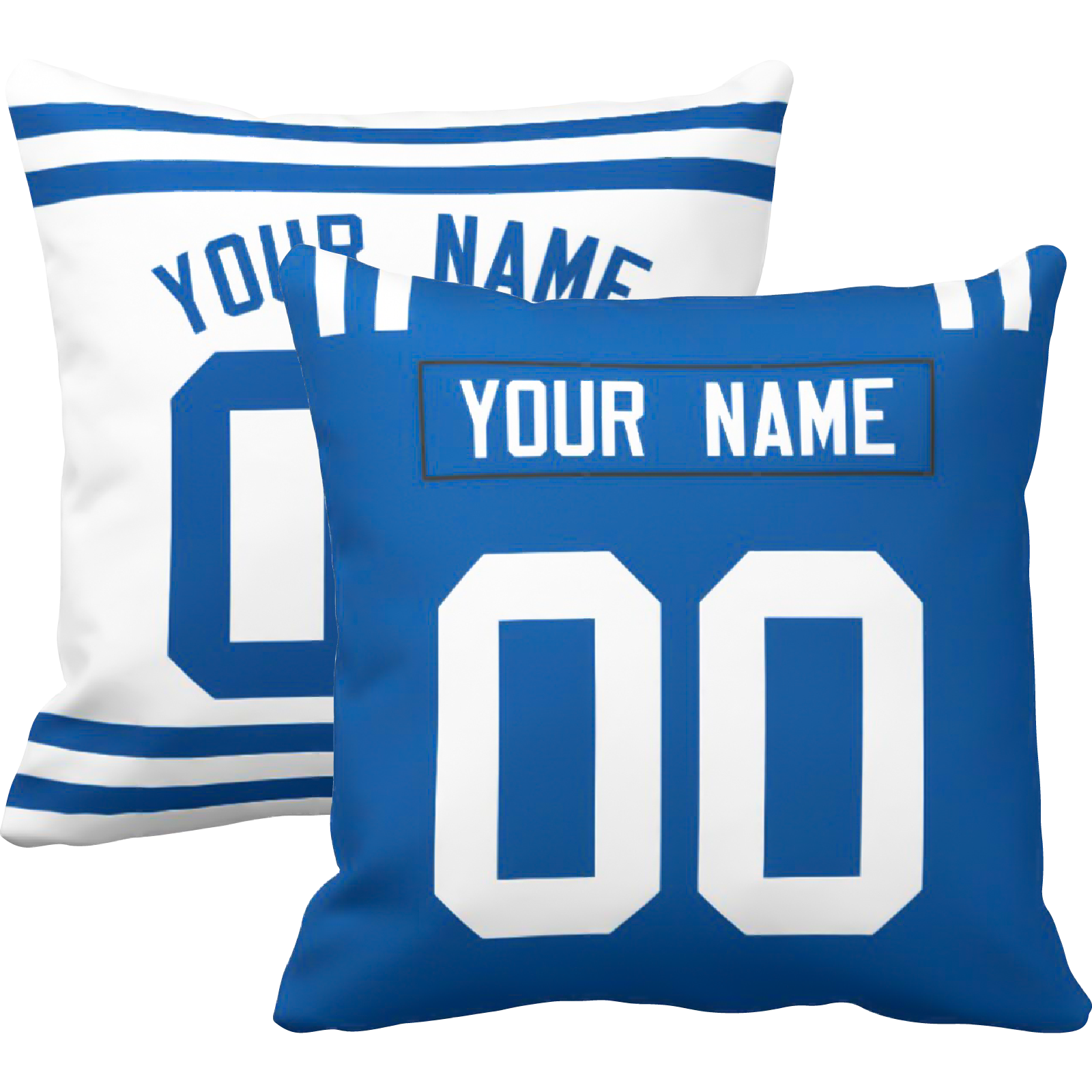 Indianapolis personalized football throw pillow set with custom name and number in city-inspired colors