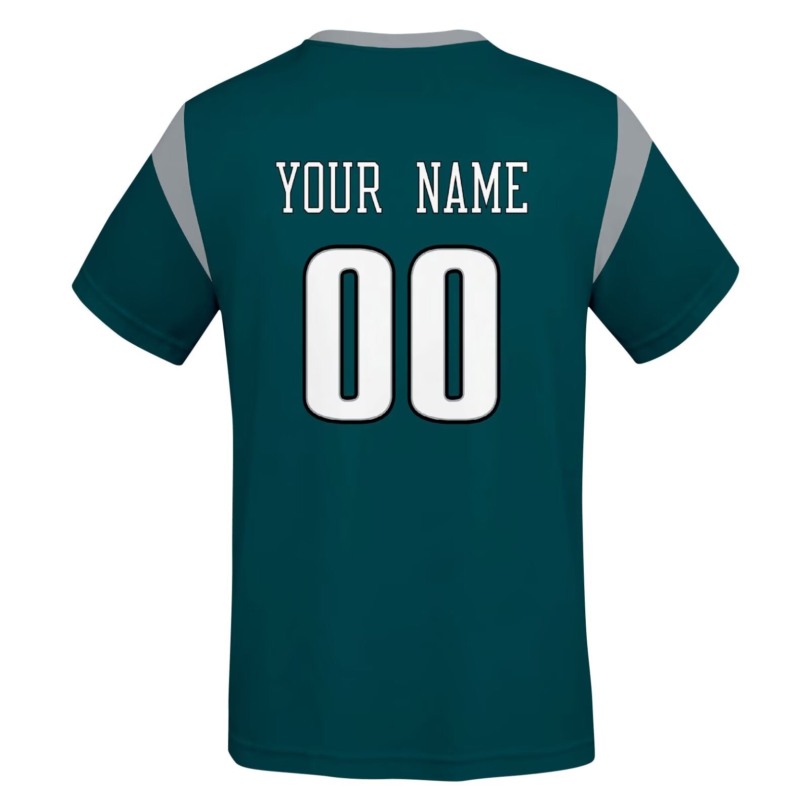 Philadelphia football style T-shirt back view with personalized name and number print