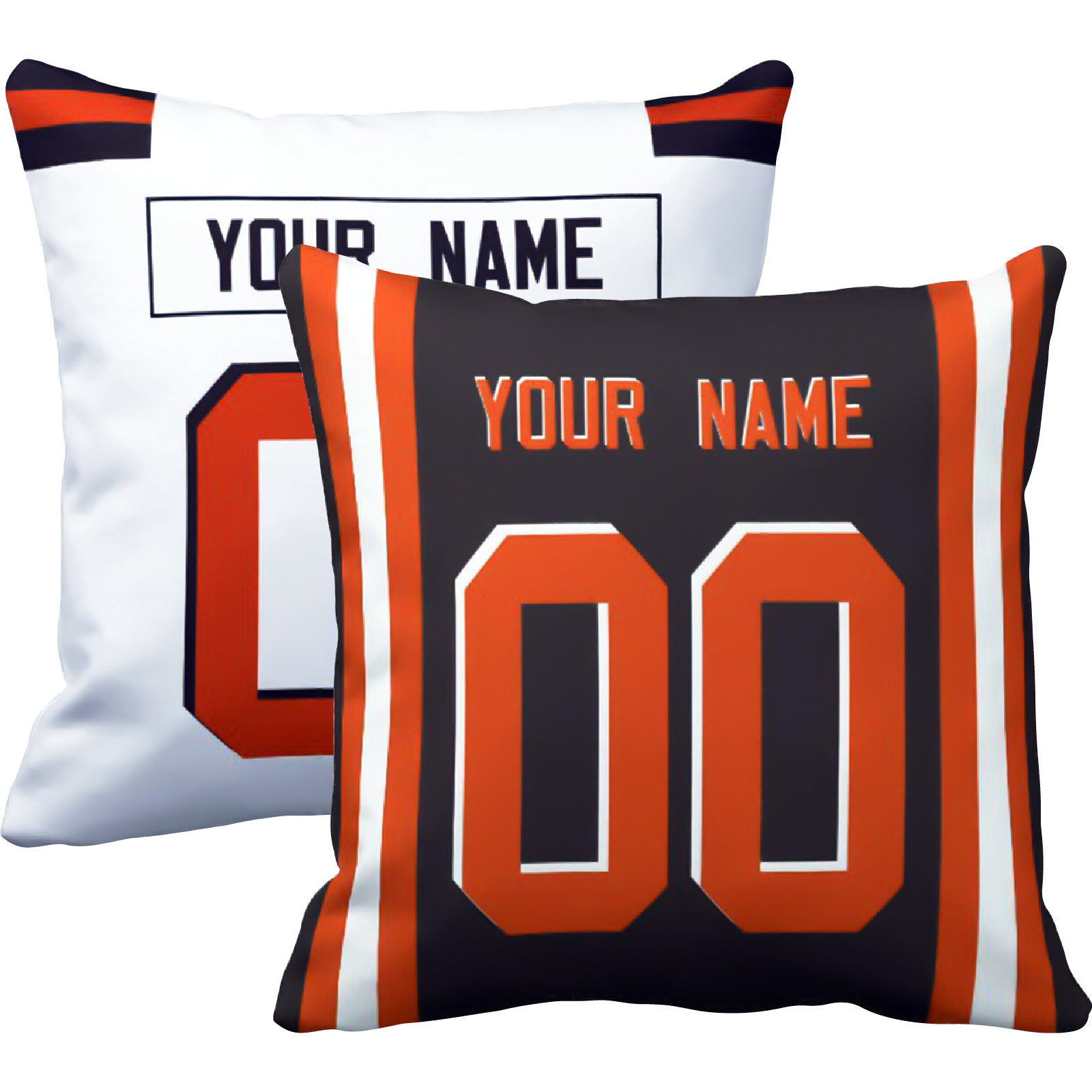 Cleveland personalized football throw pillow set with custom name and number in city-inspired colors
