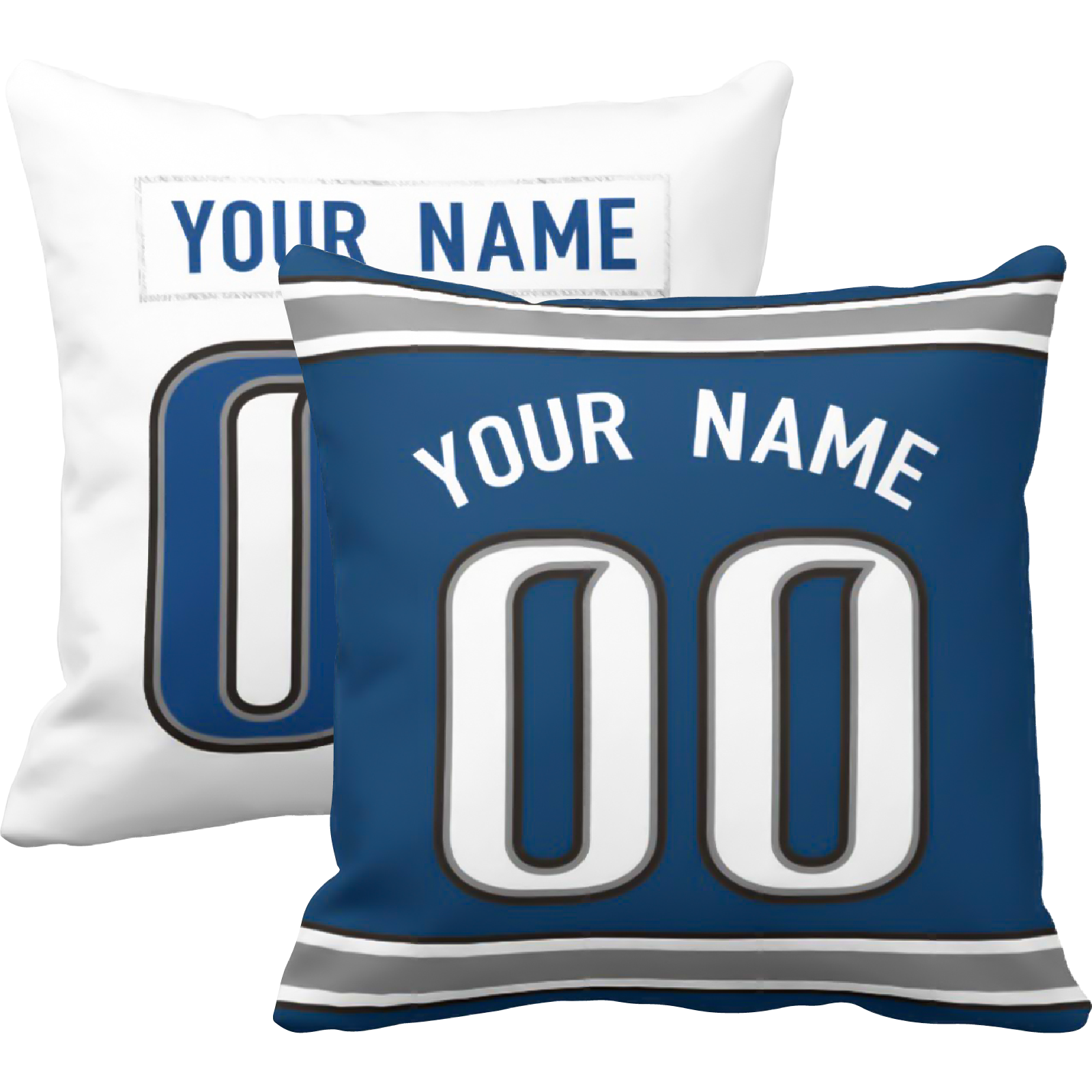 Detroit personalized football throw pillow set with custom name and number in city-inspired colors