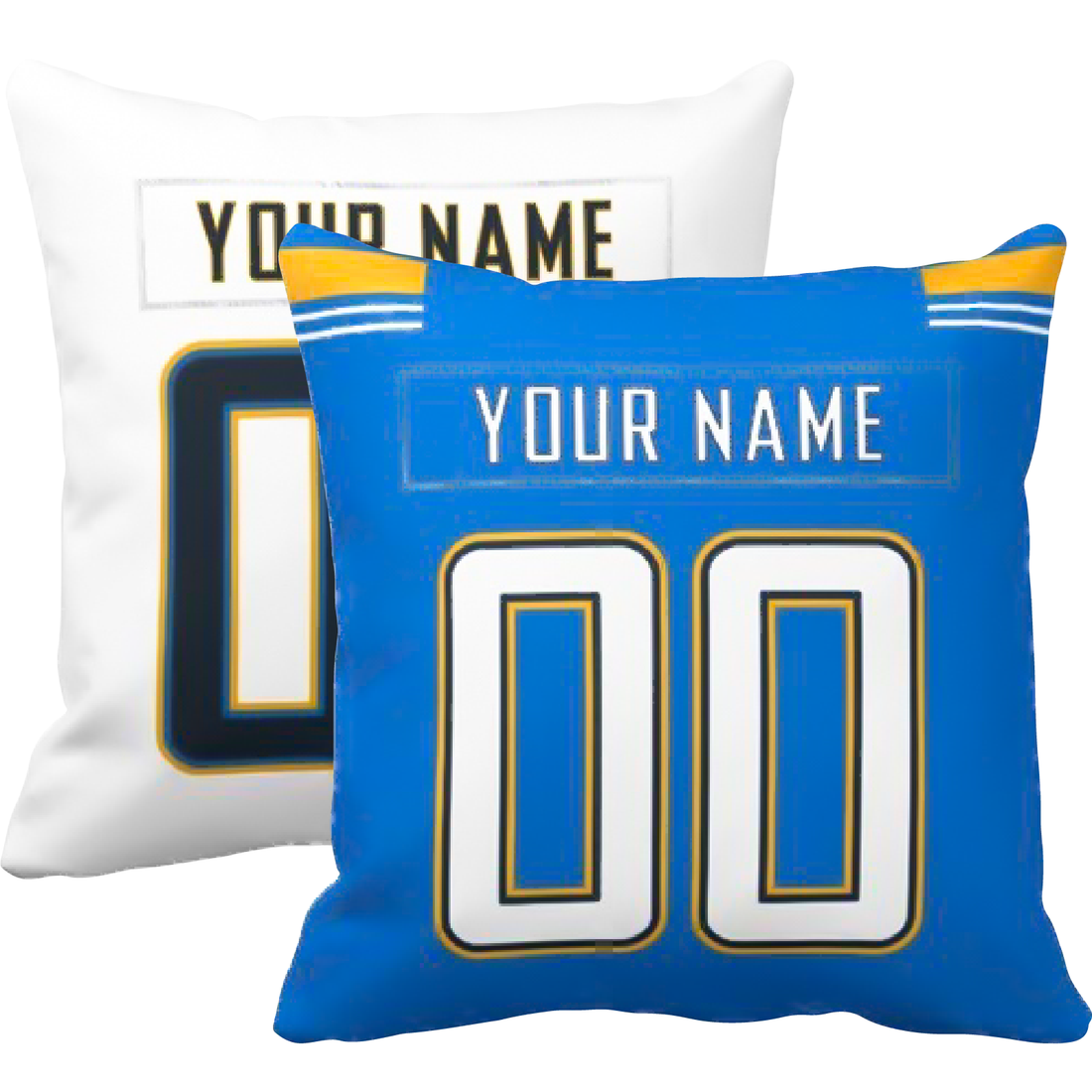 Los Angeles personalized football throw pillow set with custom name and number in city-inspired colors