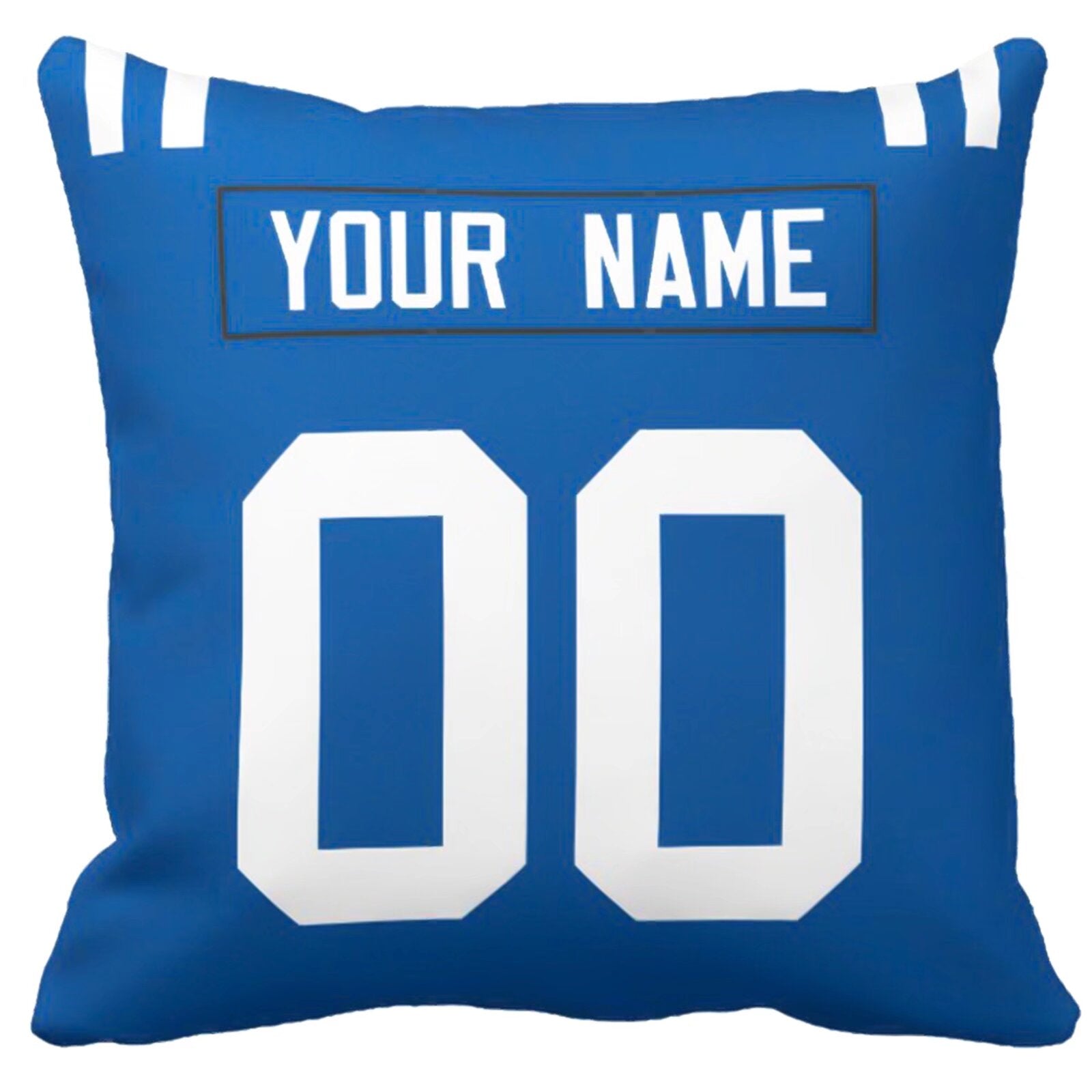 Indianapolis football-inspired throw pillow back view with custom name and large number