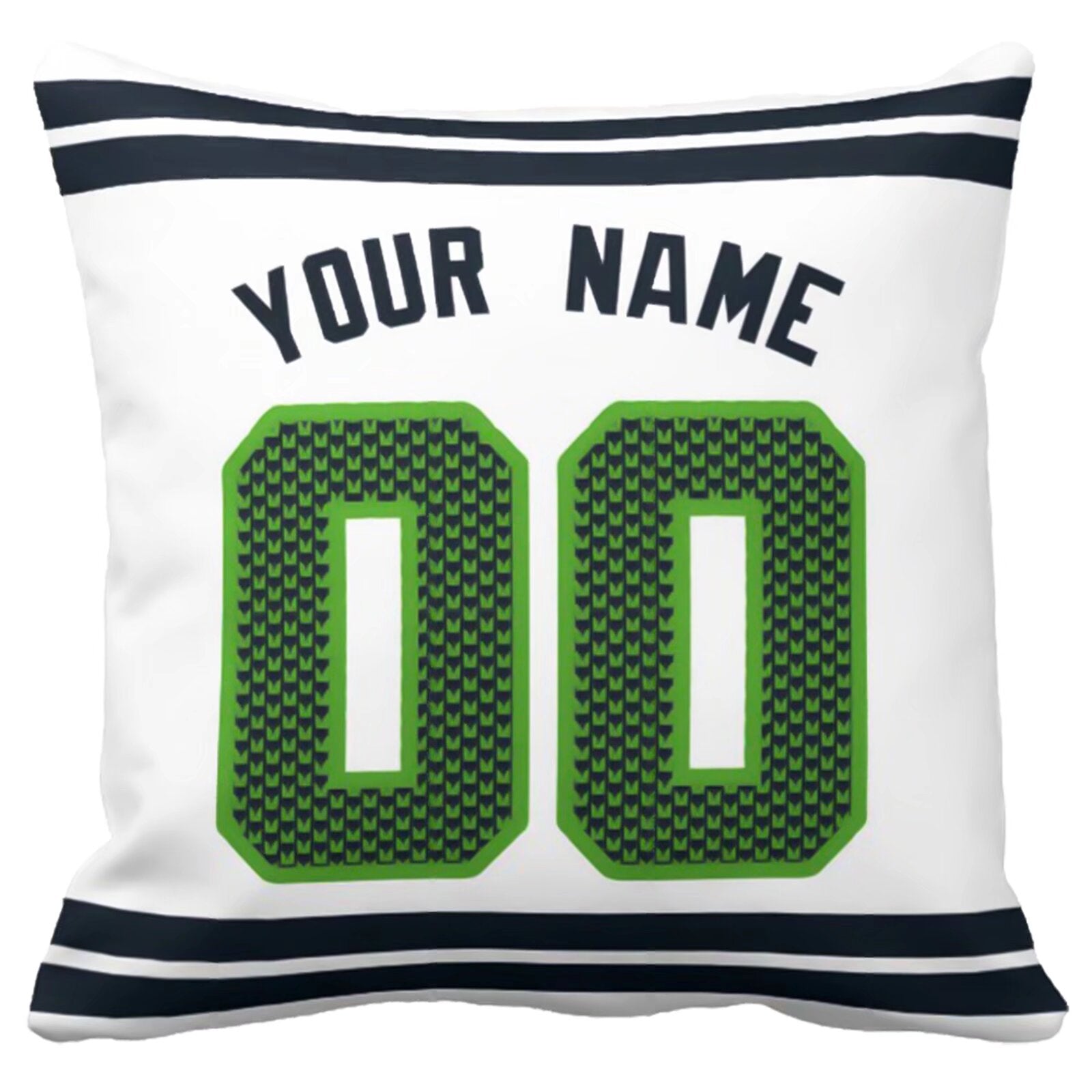 Seattle custom football throw pillow two-tone product view with name and number