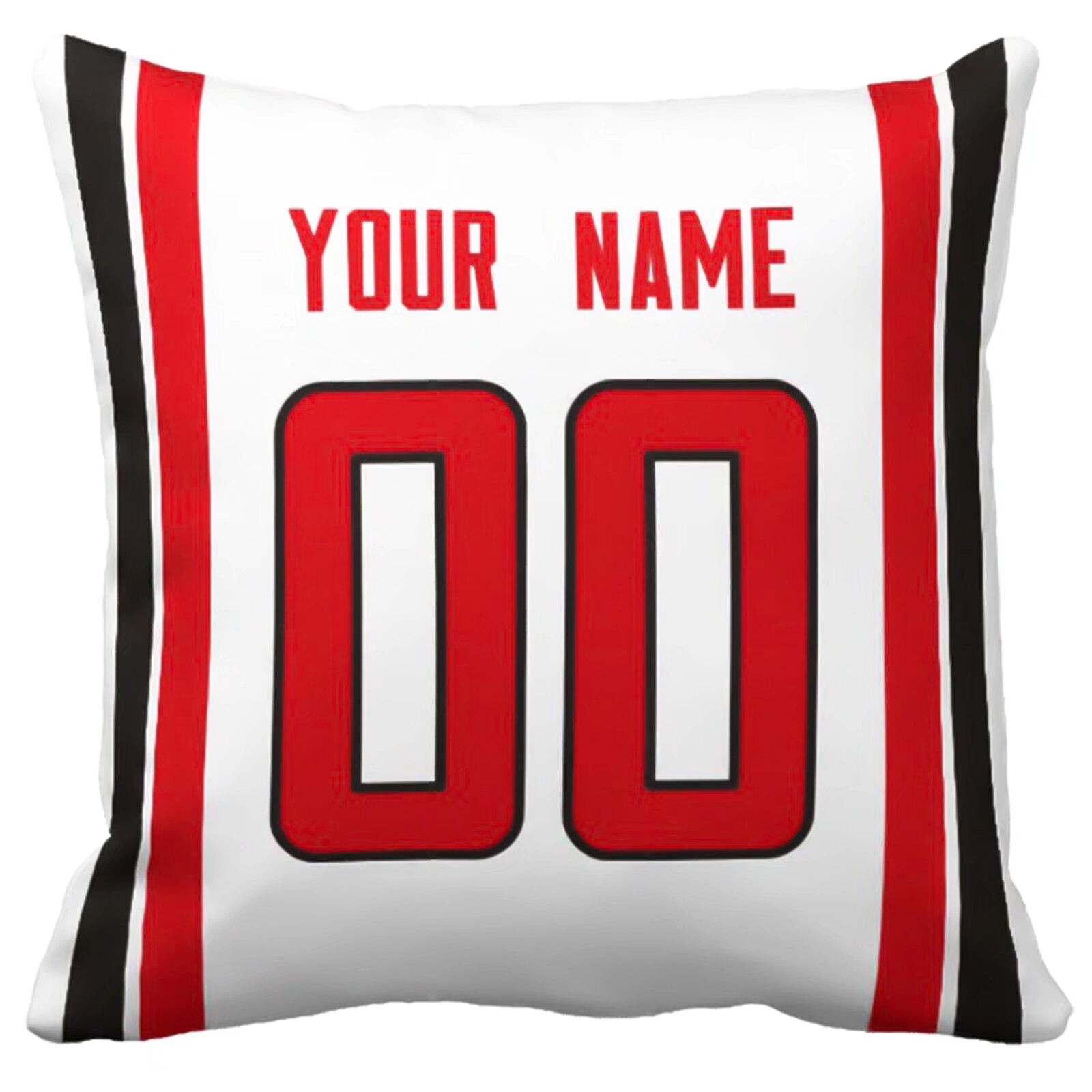 Atlanta custom football throw pillow two-tone product view with name and number