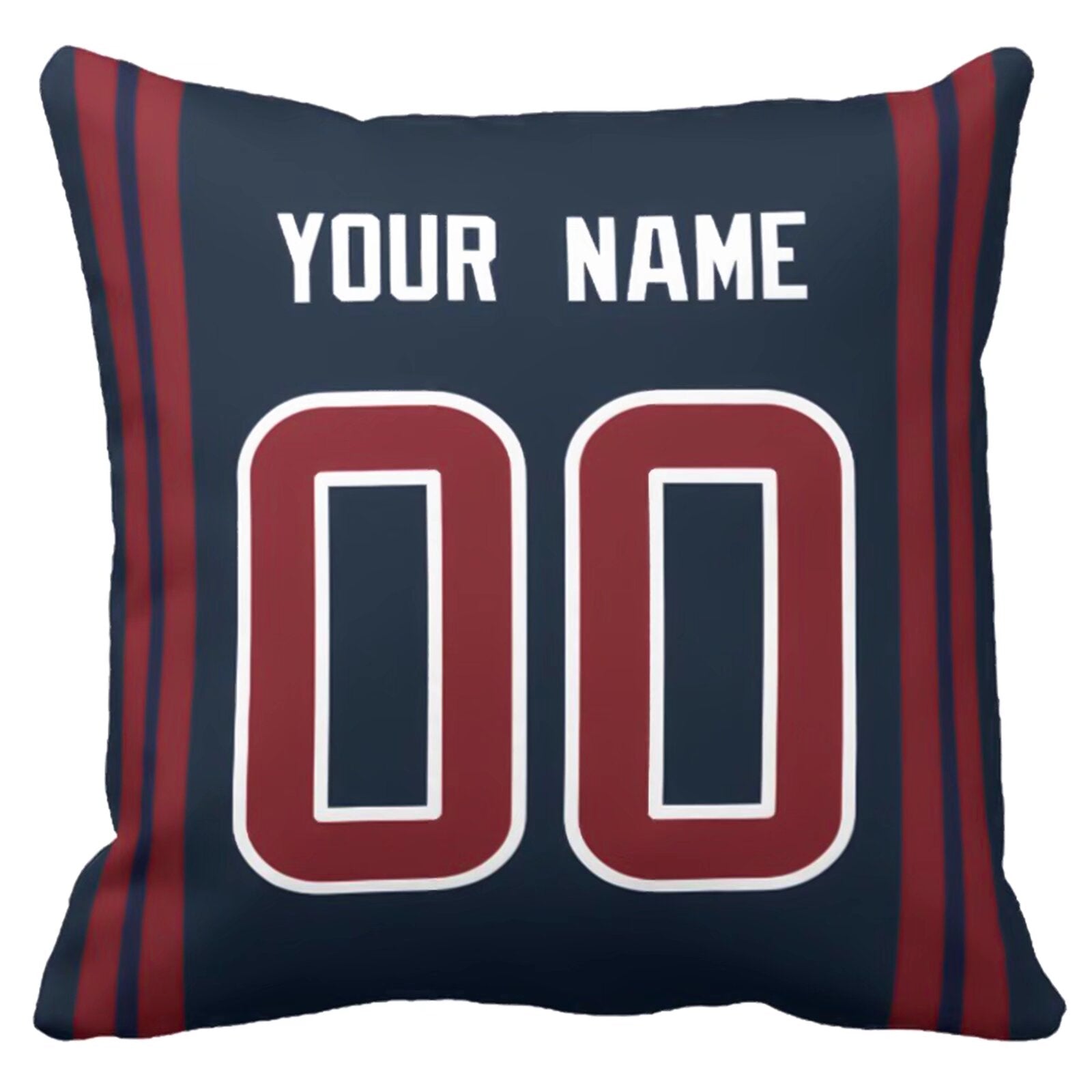 Houston custom football throw pillow front view with personalized name and number artwork