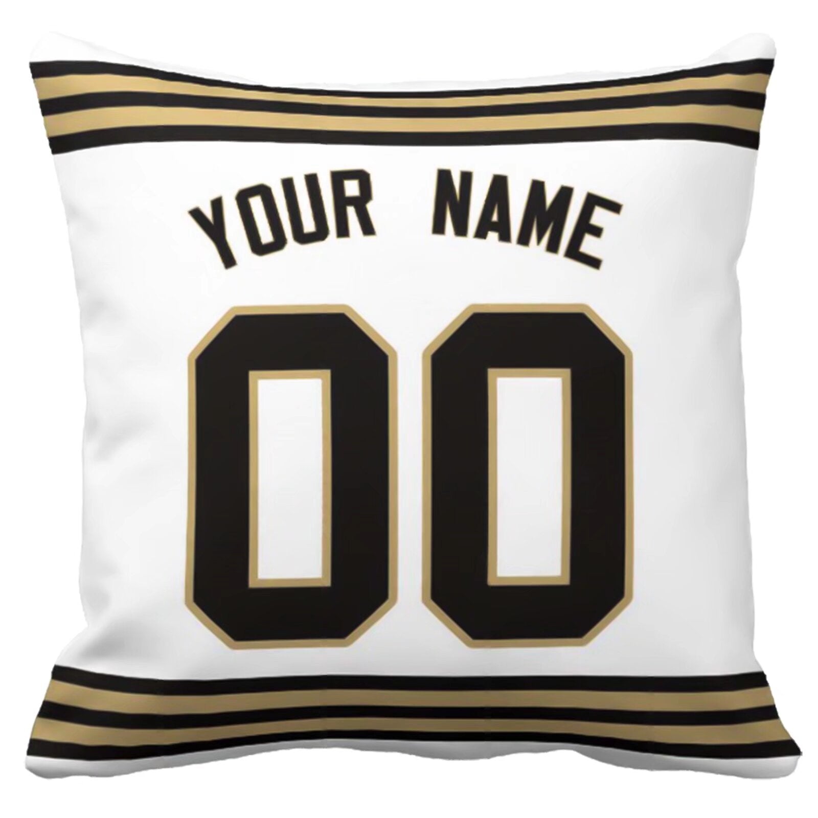 New Orleans football-inspired throw pillow back view with custom name and large number