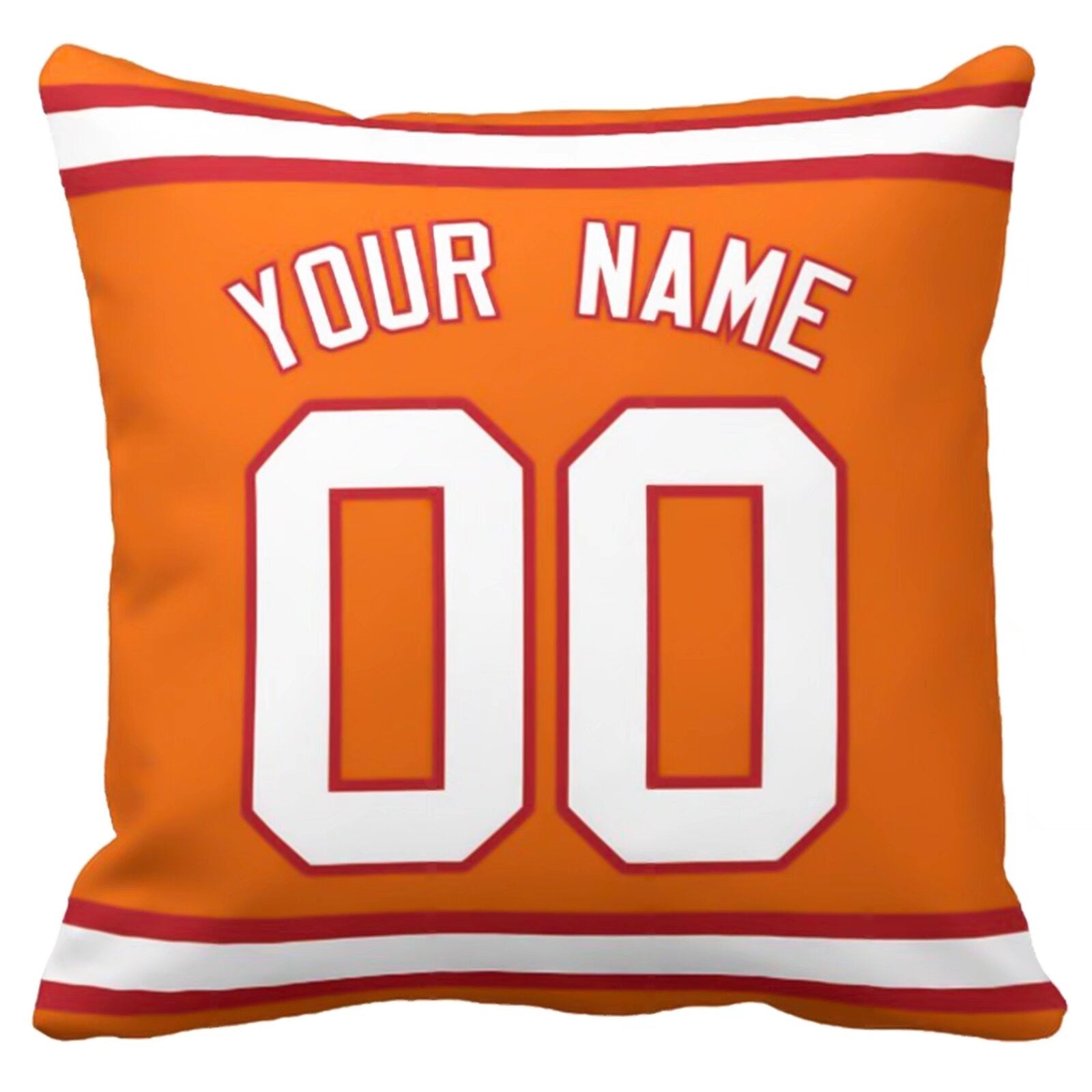 Tampa football-inspired throw pillow back view with custom name and large number