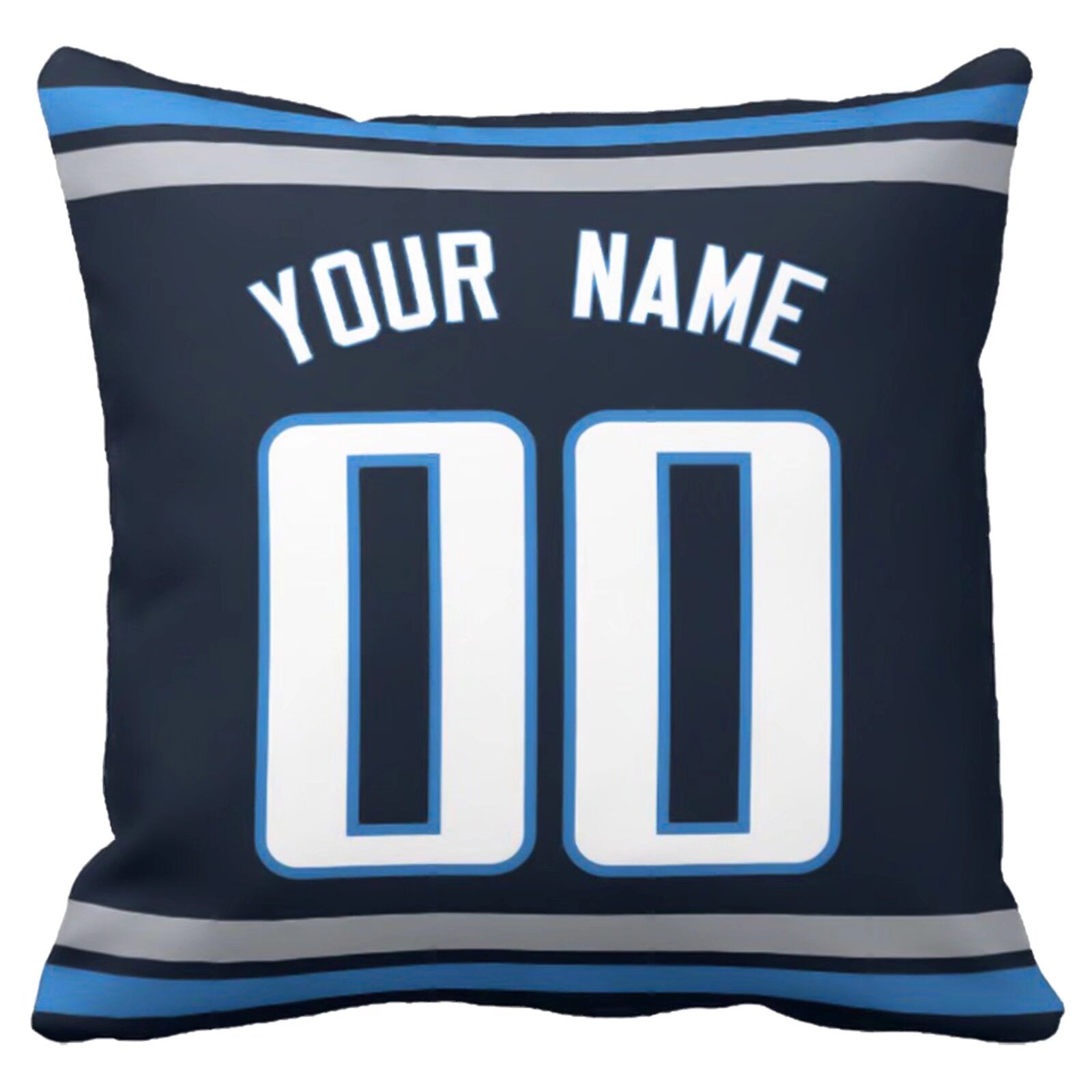 Tennessee football-inspired throw pillow back view with custom name and large number