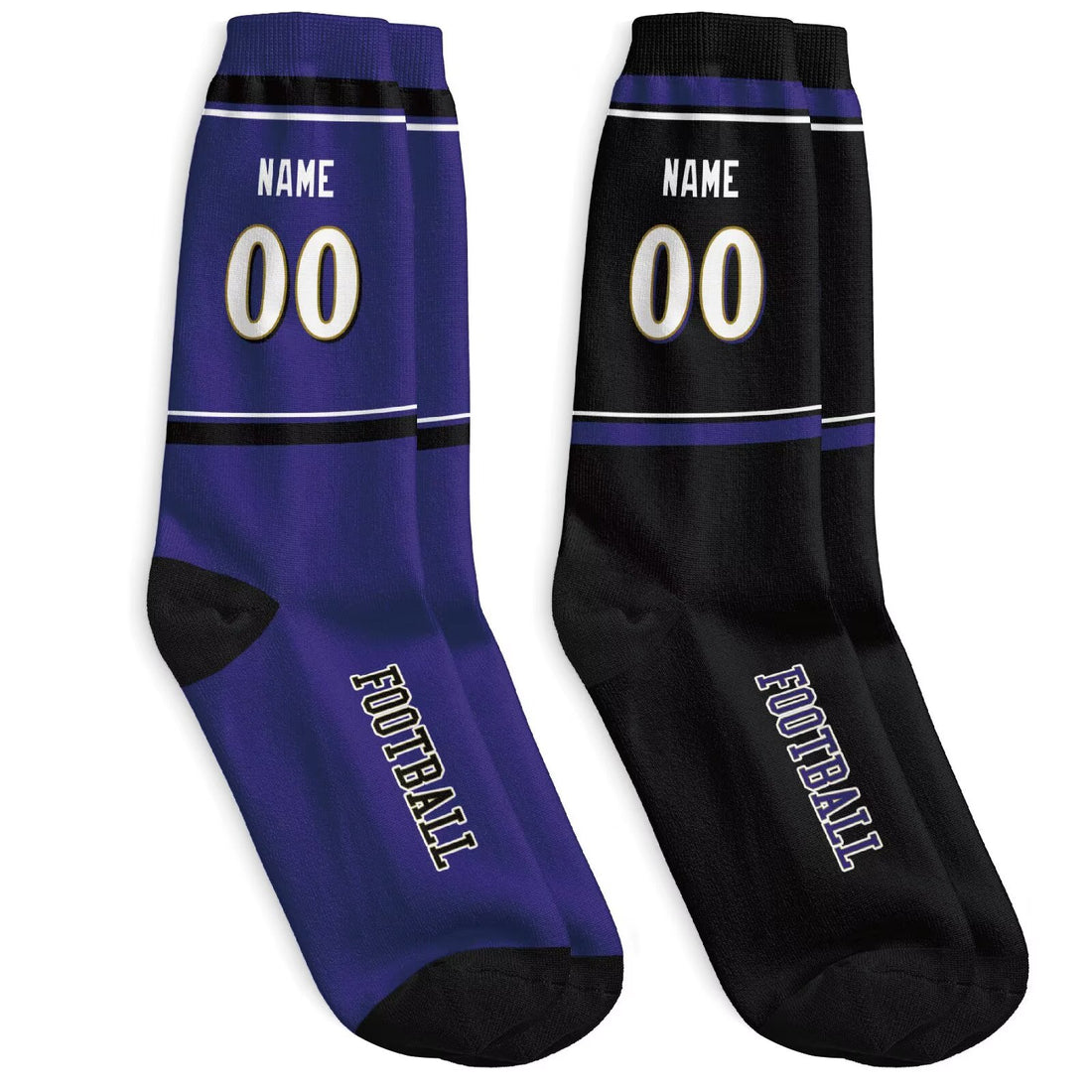 Custom Baltimore Football Socks - Personalized Athletic Fan Crew Socks - Antking