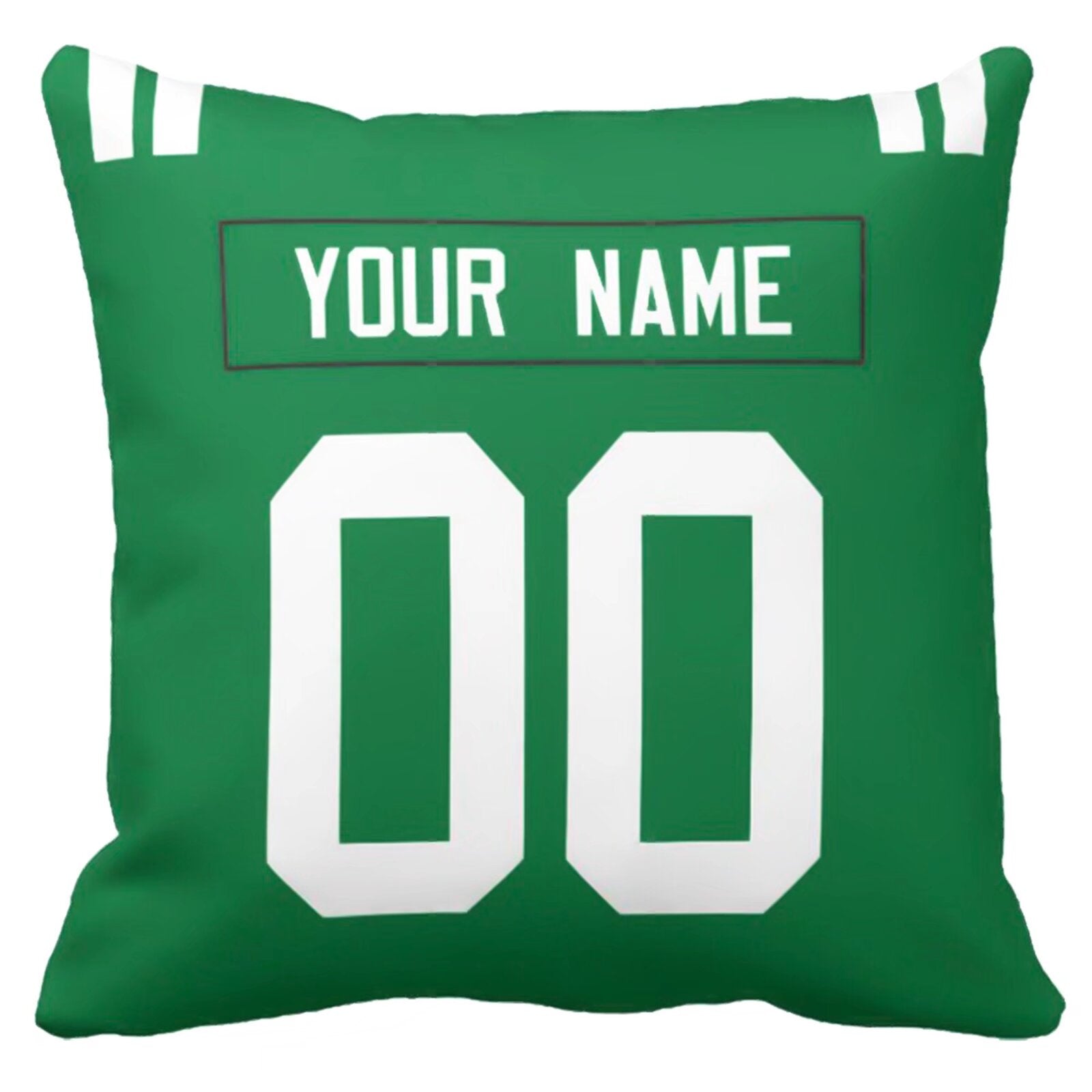 New York J personalized football pillow alternate back view with arched name and number