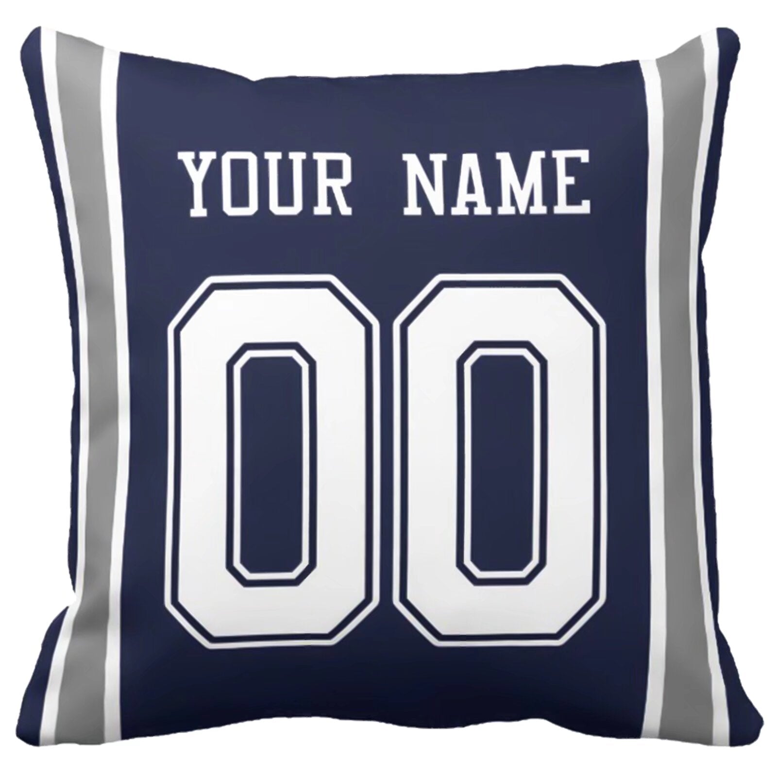 Dallas custom football throw pillow front view with personalized name and number artwork