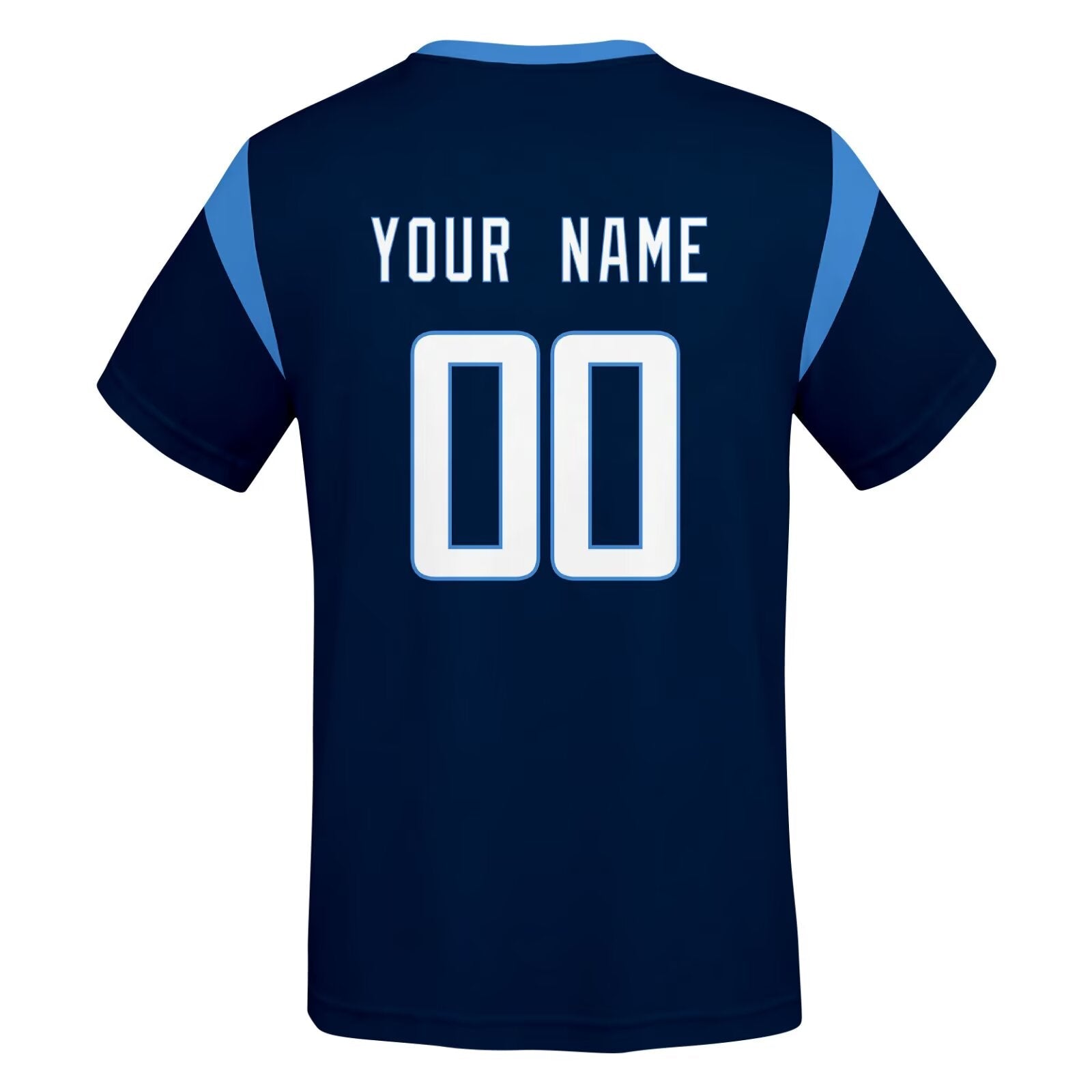 Tennessee football style T-shirt back view with personalized name and number print