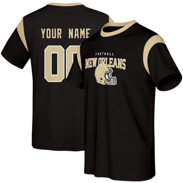 New Orleans football style T-shirt front and back view with custom name and number design