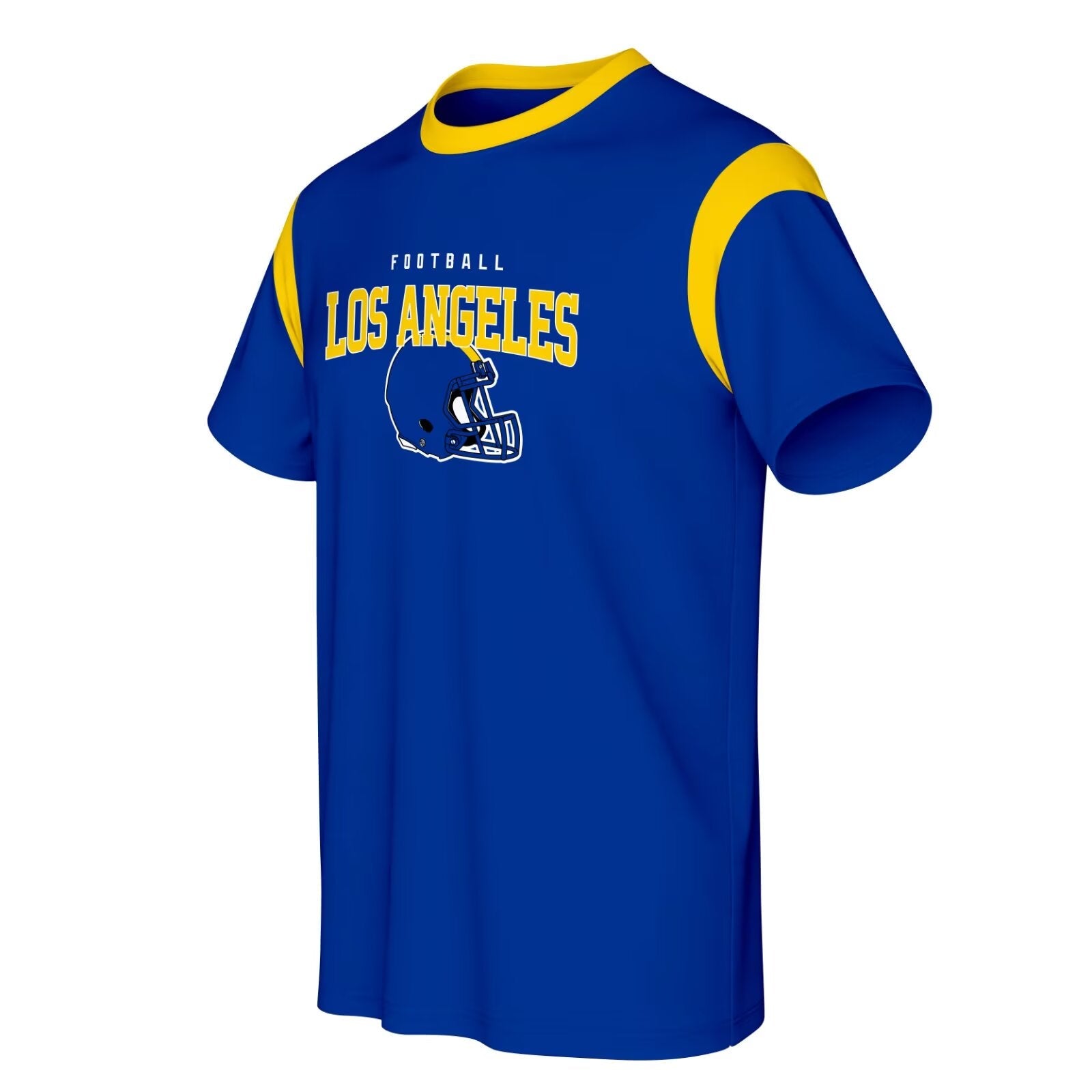 Los Angeles R football style T-shirt front view with crewneck short sleeve design