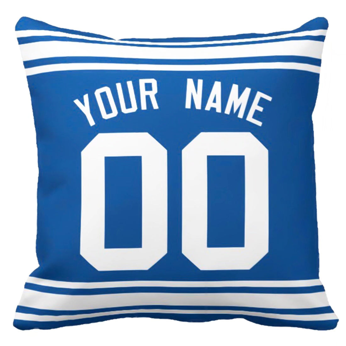 New York personalized football throw pillow set with custom name and number in city-inspired colors