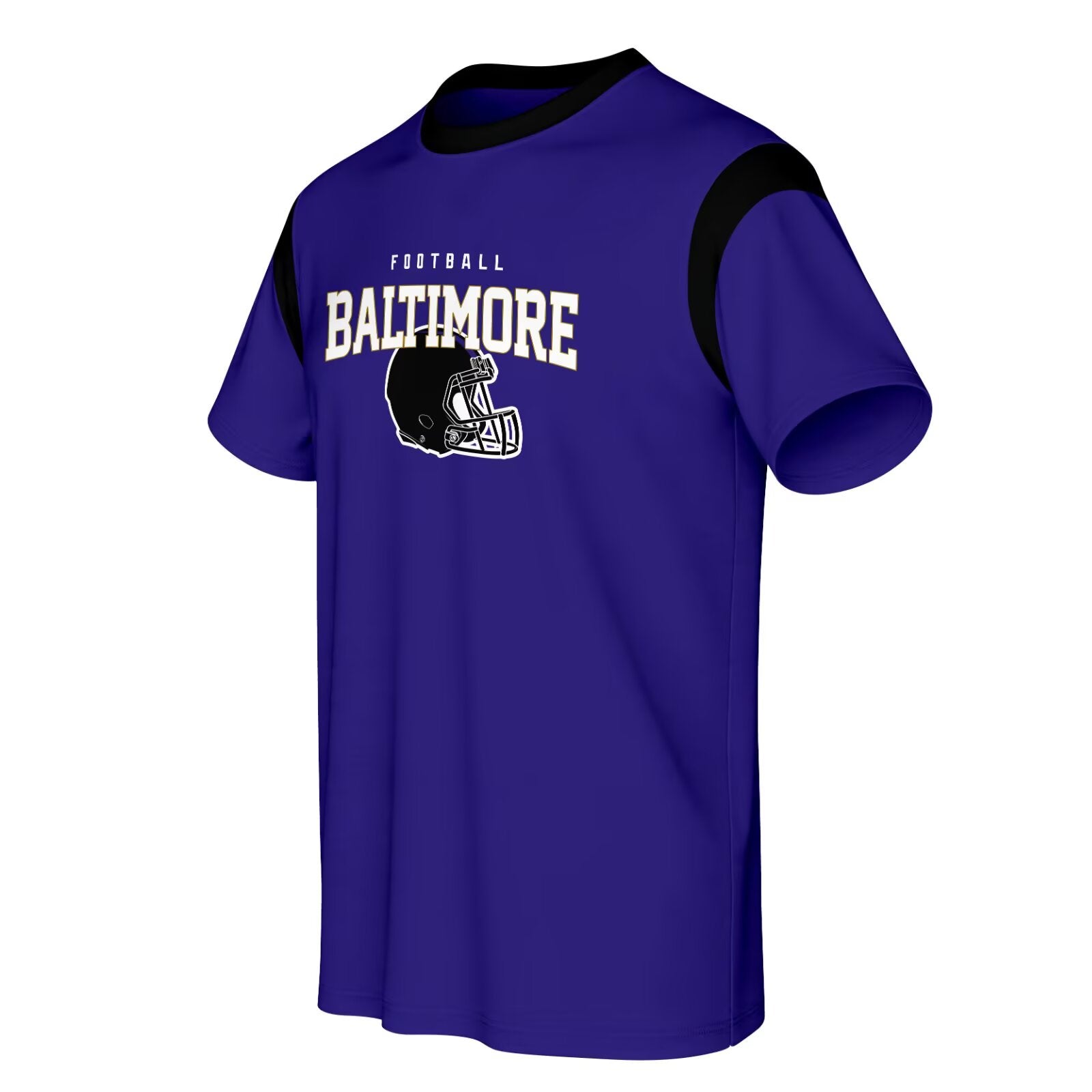 Baltimore football style T-shirt front view with crewneck short sleeve design