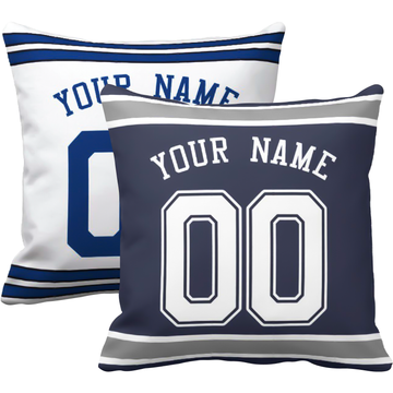 Dallas personalized football throw pillow set with custom name and number in city-inspired colors