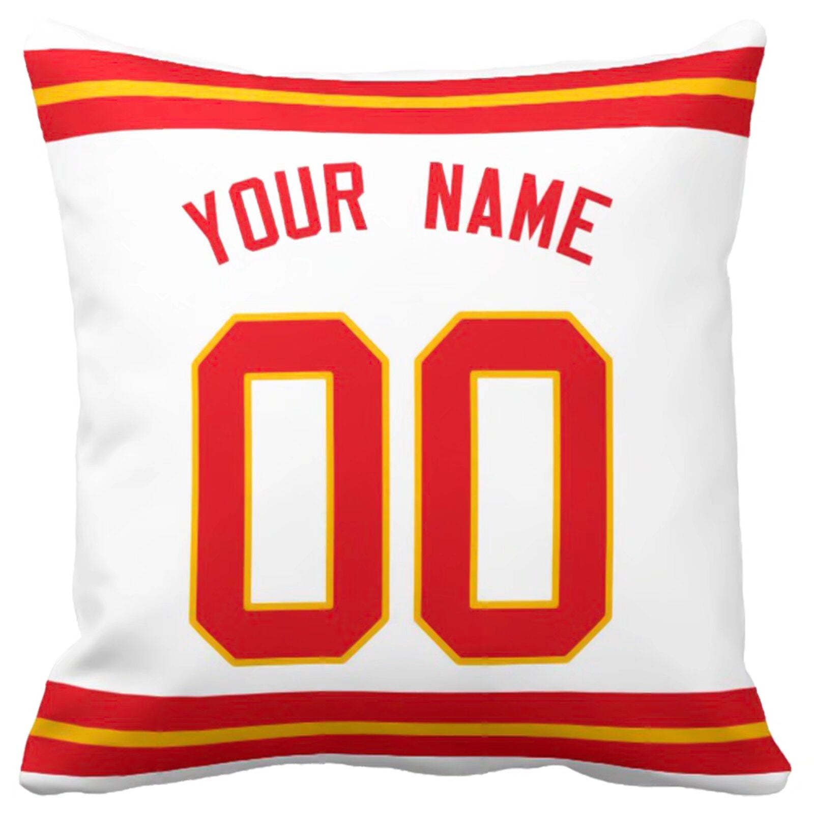 Kansas football-inspired throw pillow back view with custom name and large number