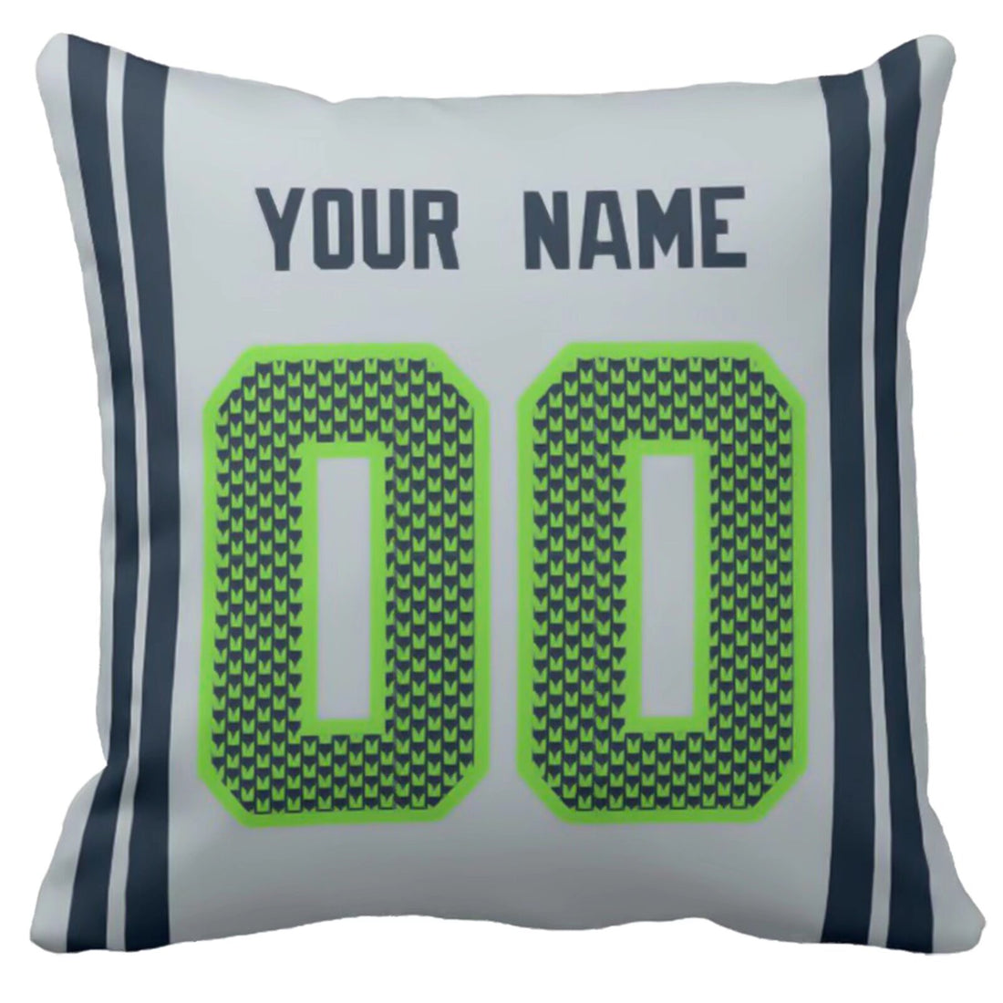 Seattle personalized football throw pillow set with custom name and number in city-inspired colors