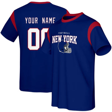 New York football style T-shirt front and back view with custom name and number design
