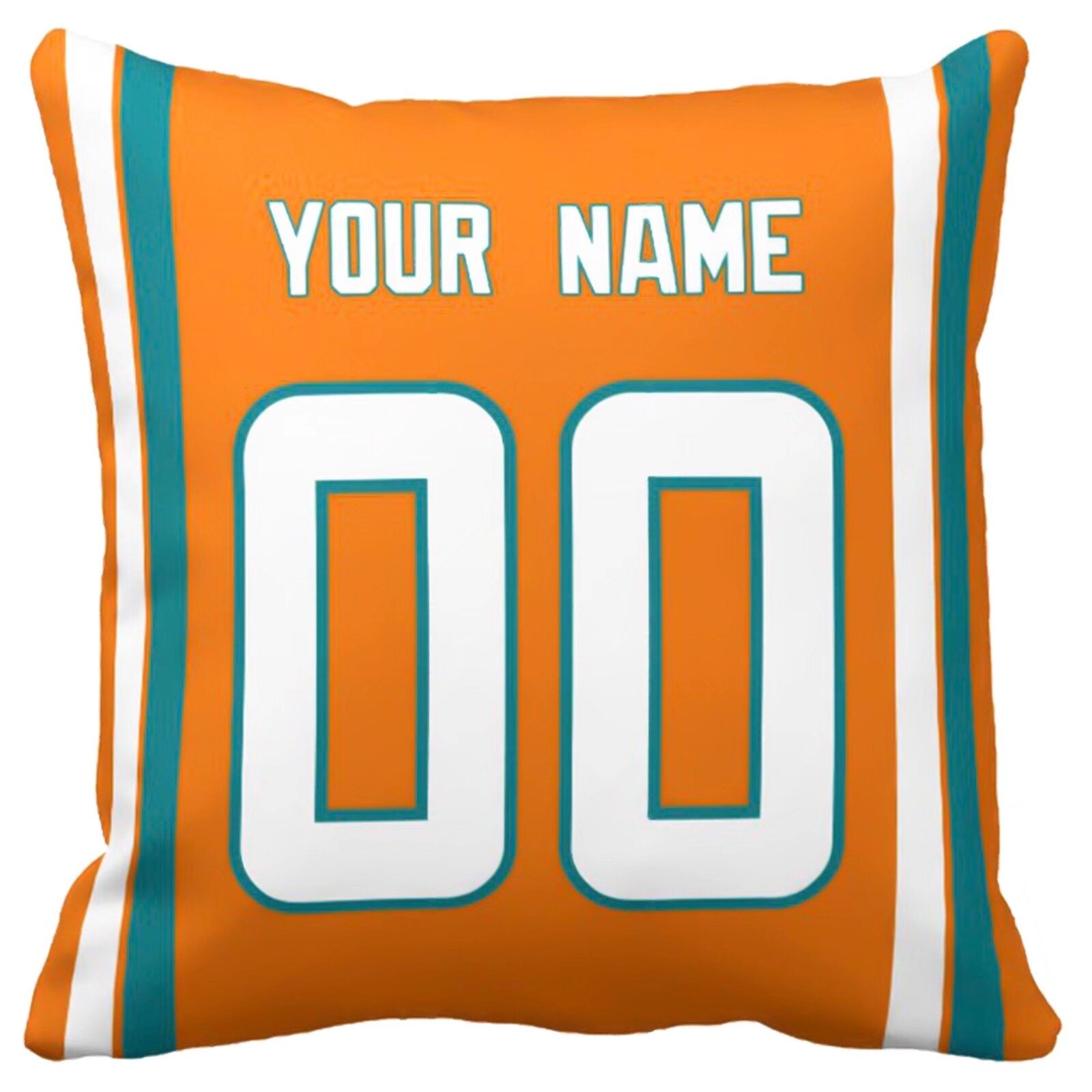 Miami personalized football pillow alternate front view with name and number design