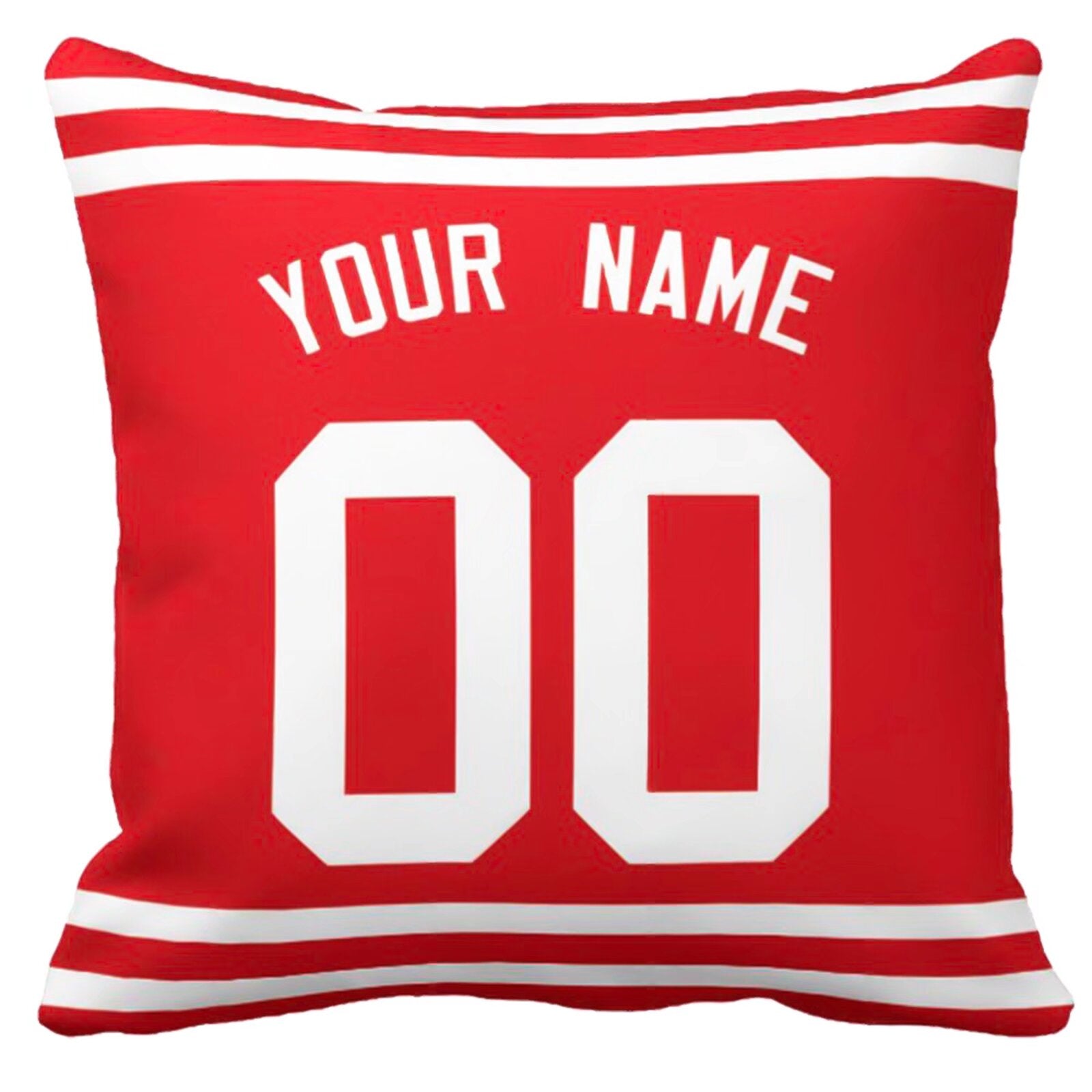 San Francisco football-inspired throw pillow back view with custom name and large number