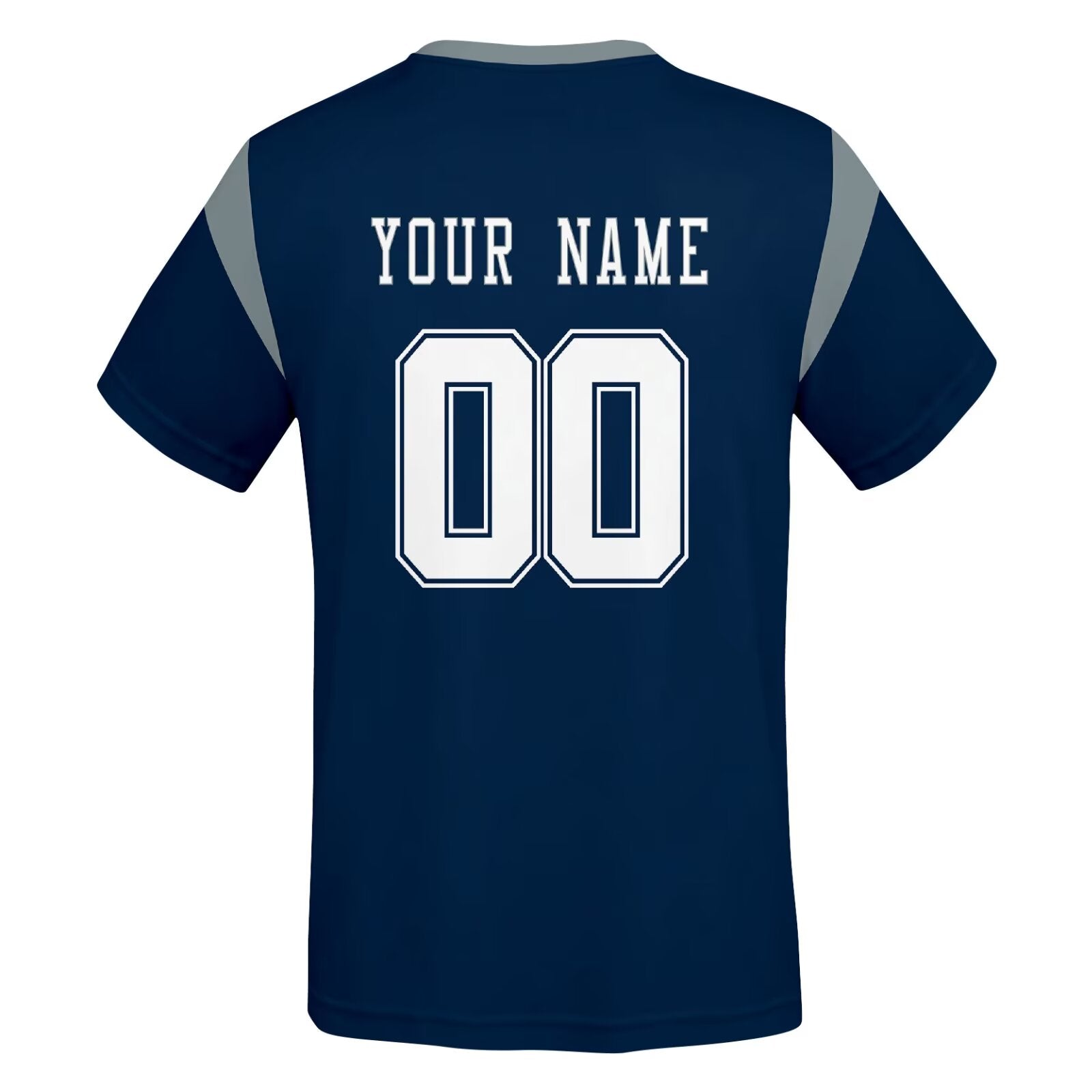 Dallas football style T-shirt back view with personalized name and number print