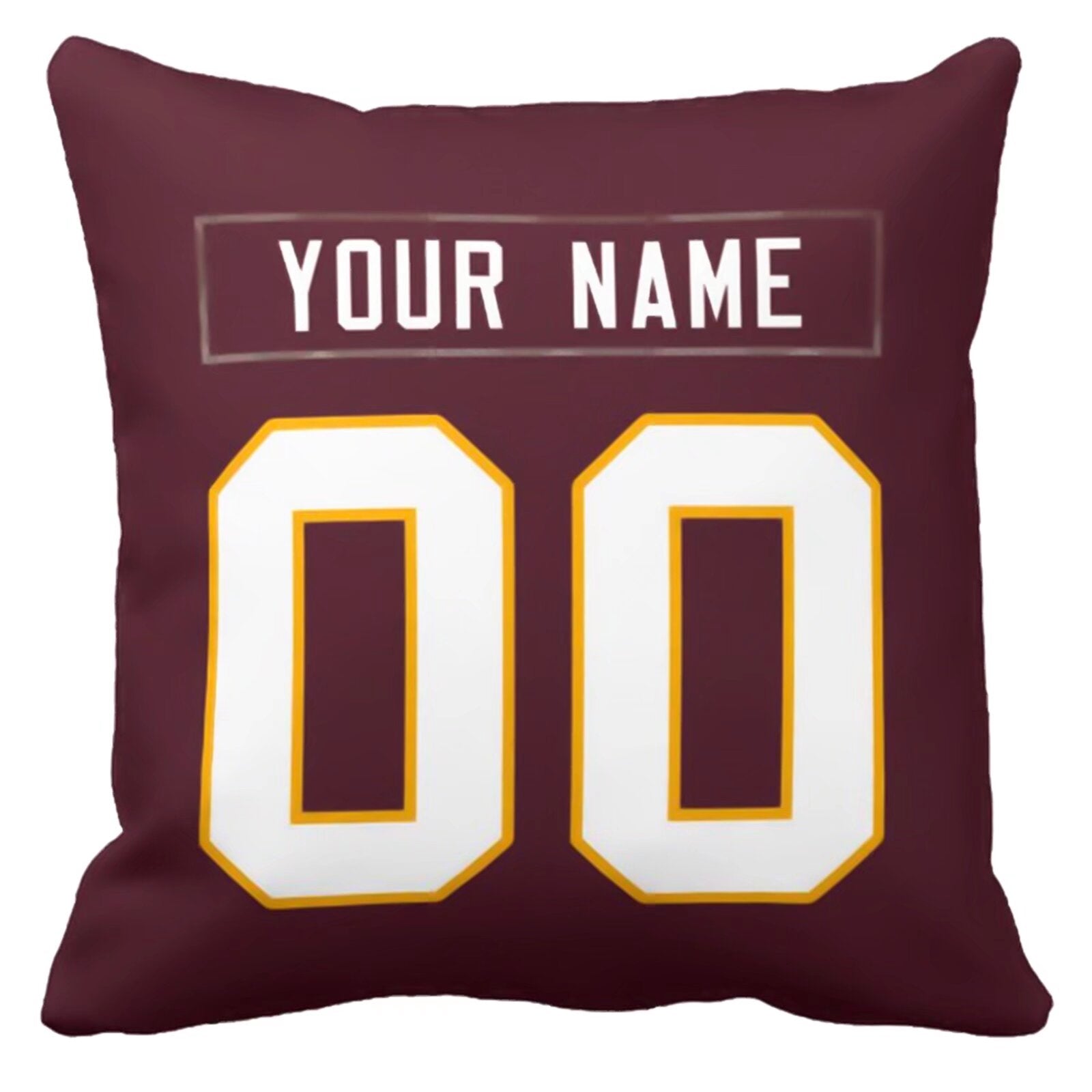 Washington personalized football pillow alternate back view with arched name and number