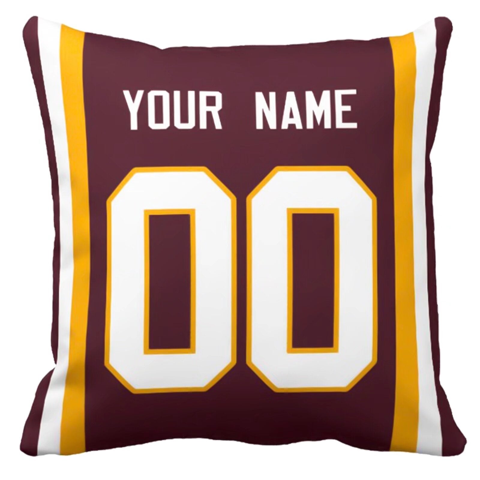 Washington custom football throw pillow front view with personalized name and number artwork