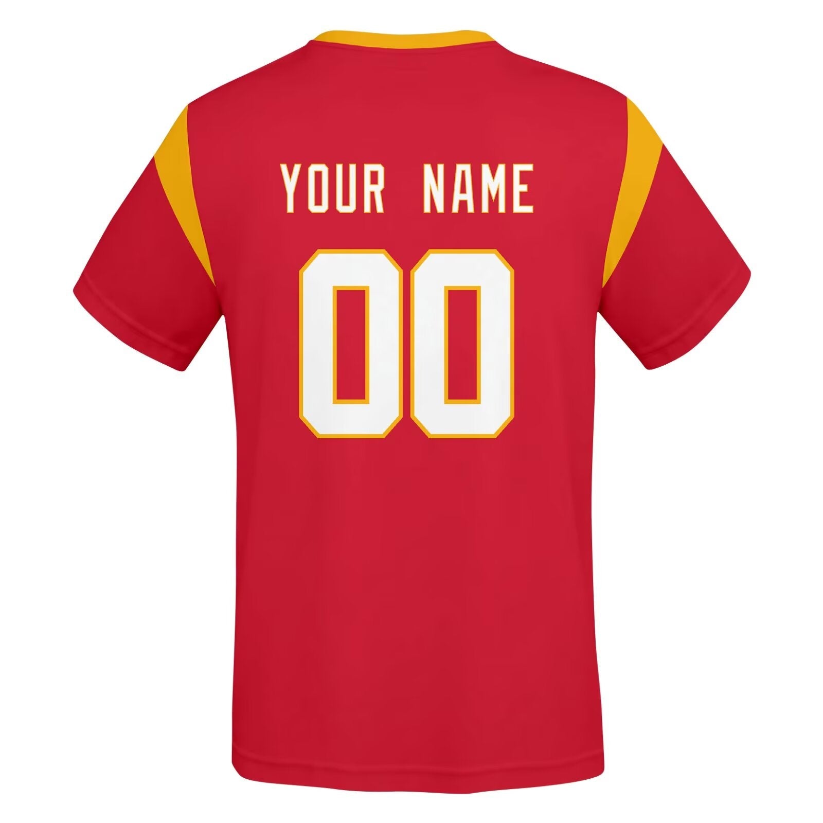 Kansas football style T-shirt back view with personalized name and number print