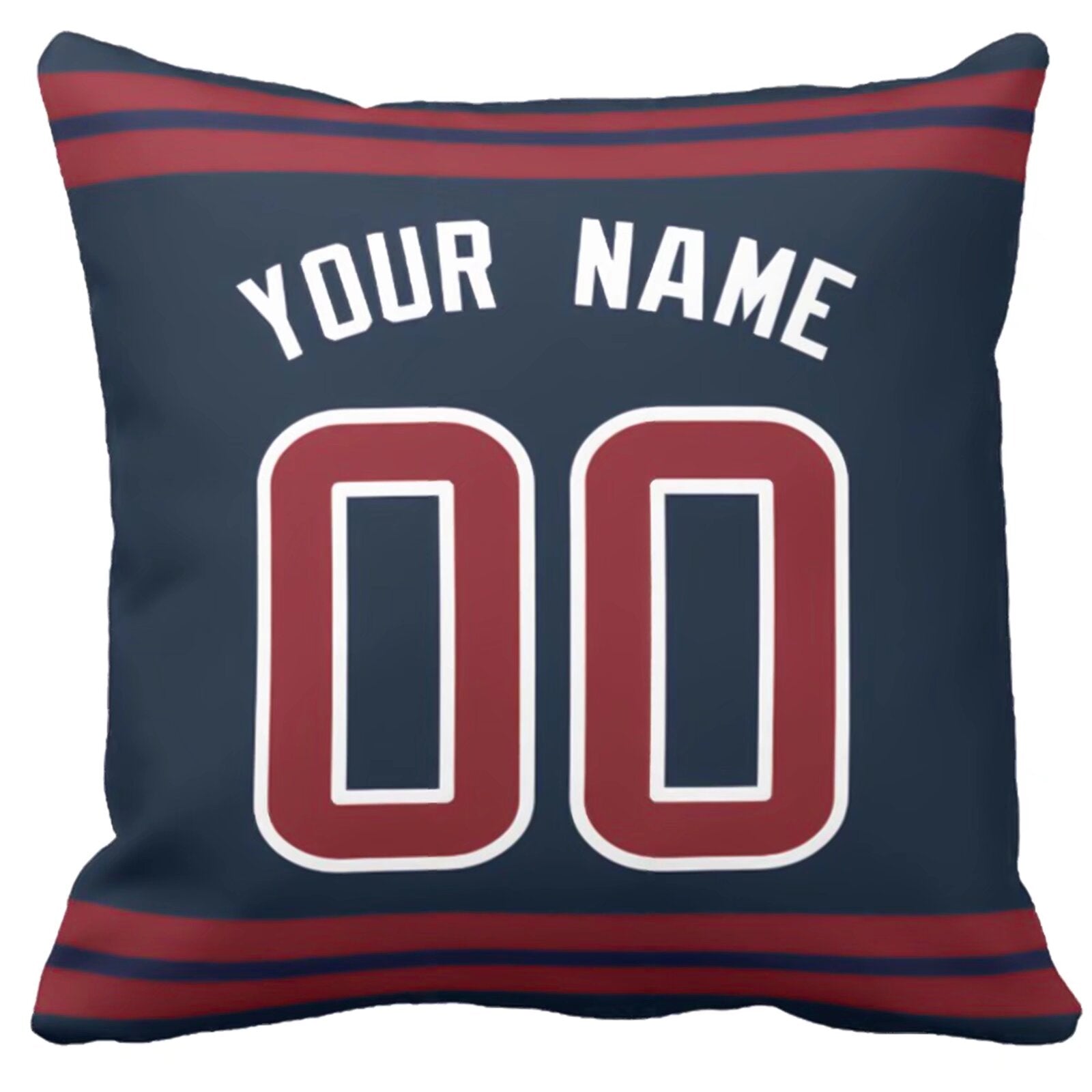 Houston football-inspired throw pillow back view with custom name and large number