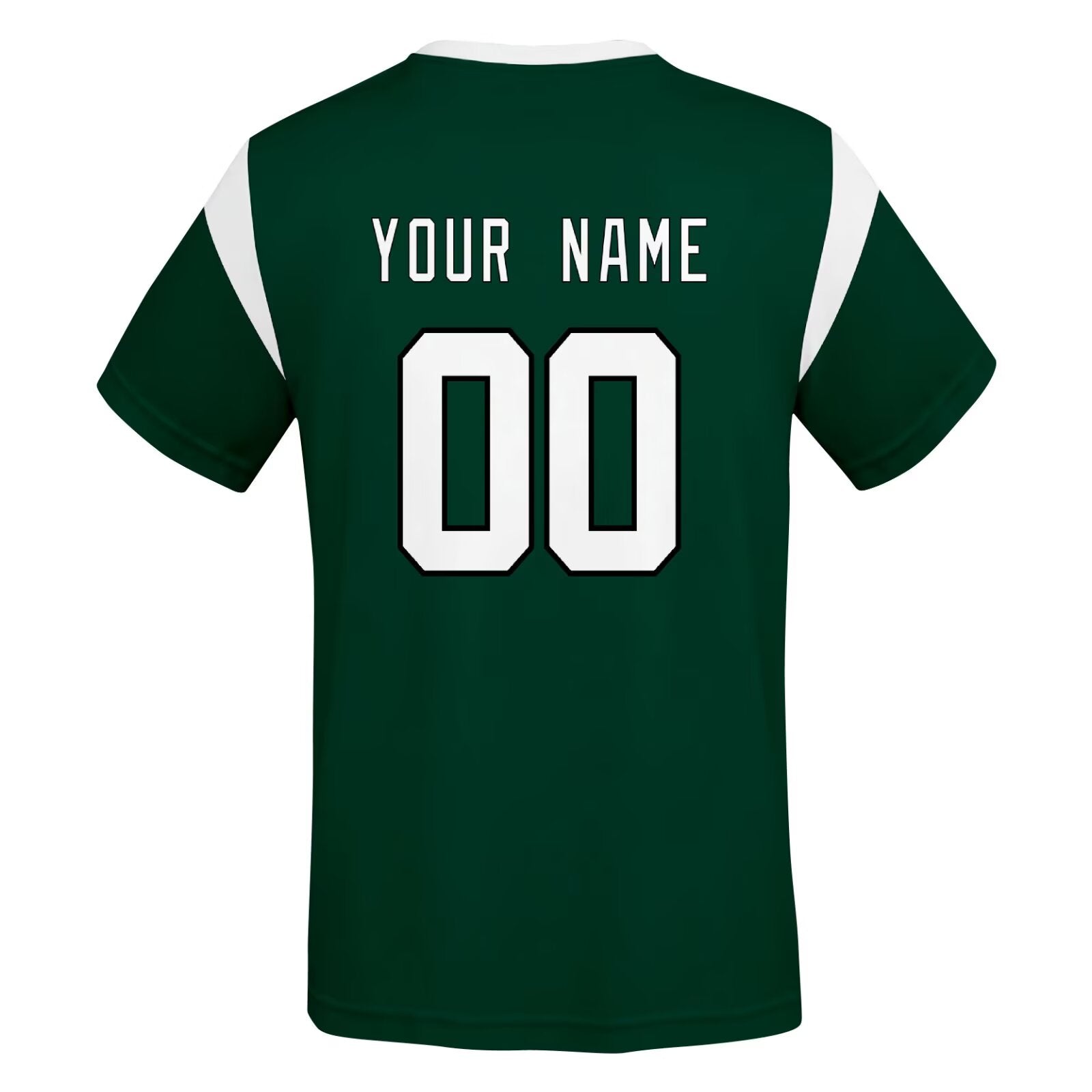 New York J football style T-shirt back view with personalized name and number print