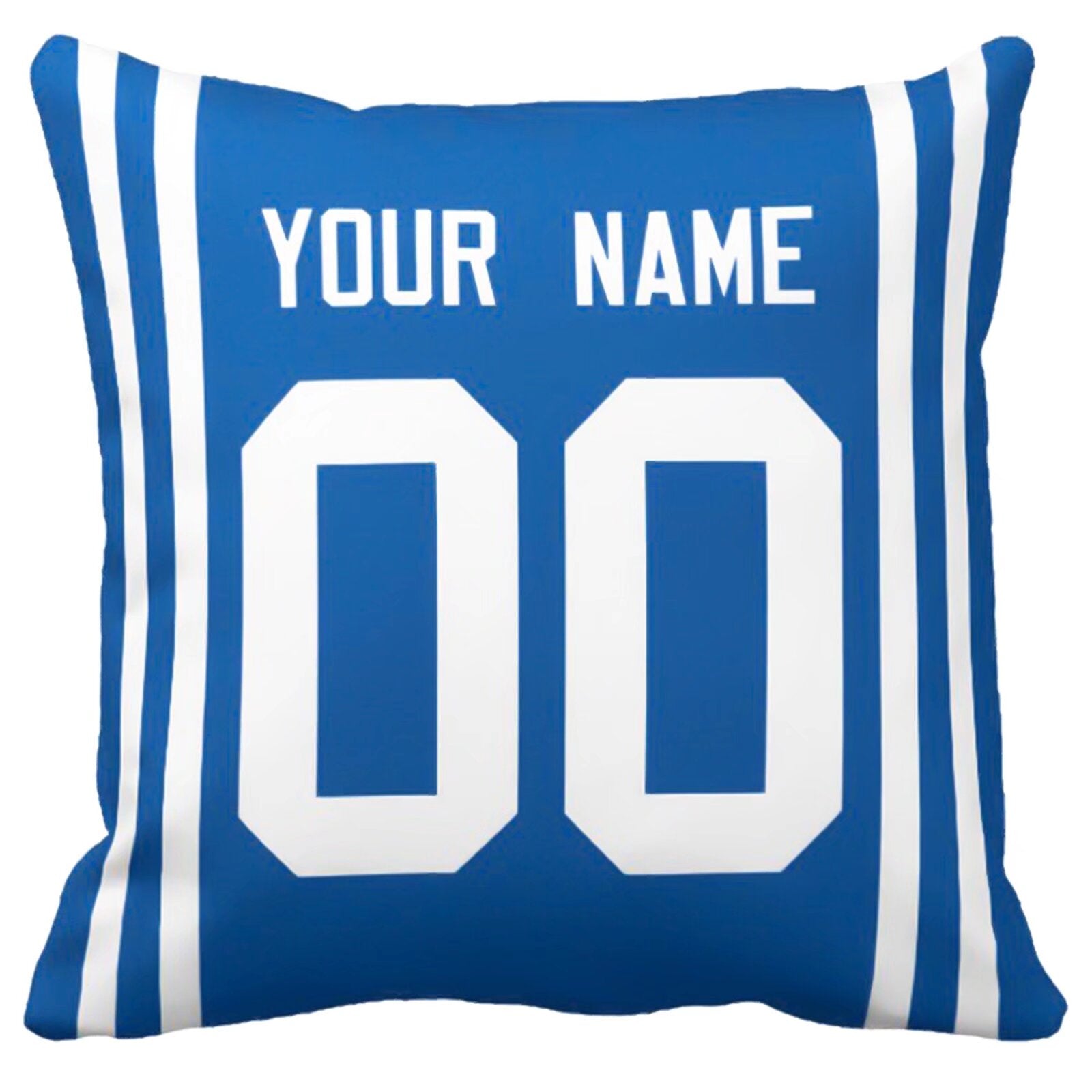 Indianapolis custom football throw pillow front view with personalized name and number artwork